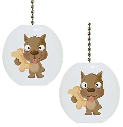 Set of 2 Dog with Bone Ceramic Fan Pulls - Vintage Style Ceiling Fan Chain Pulls for Home Decor, Kitchen, Bedroom, and Living Room