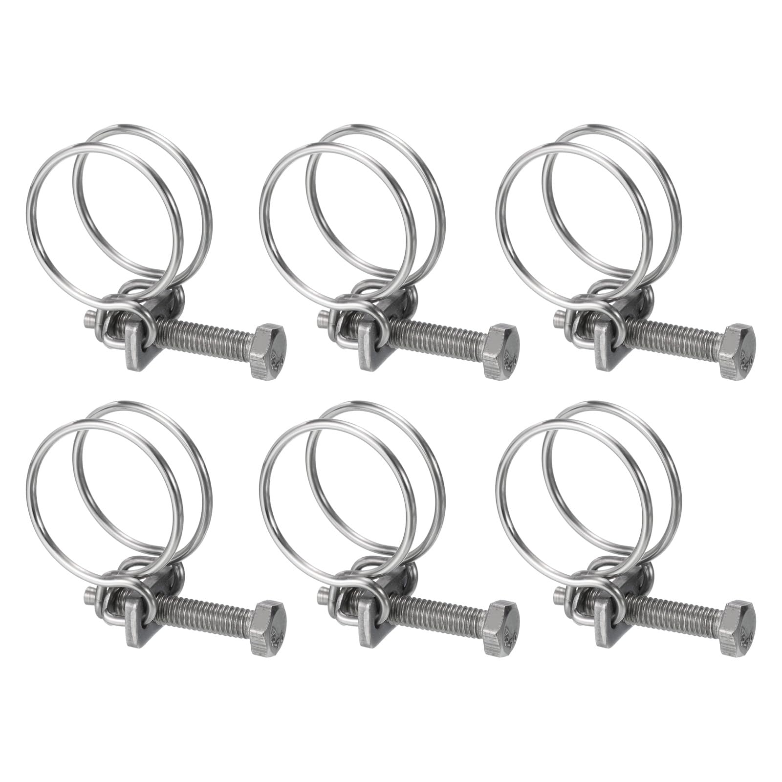 uxcell 6Pcs 25-29mm Adjustable Stainless Steel Double Wire Hose Clamps with M6 Bolt - Heavy Duty Pipe Clips for Dust Collection, Pump, Air & Water Hoses - Perfect for Home, Workshop & Industrial Use