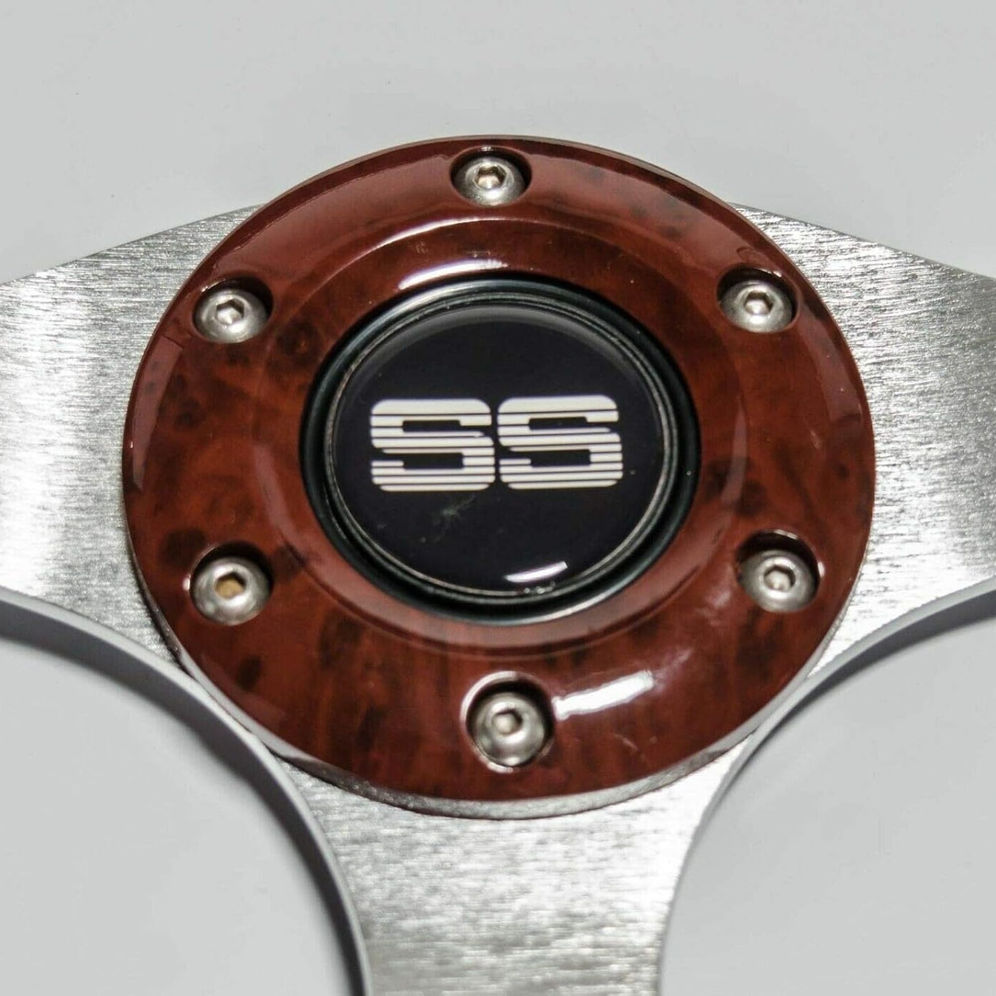 Huskey 12.5 Inch Classic Wood Grain Golf Cart Steering Wheel - Compatible with Yamaha G16-G29 Drive/Drive 2 Gas & Electric Models - Super Sport Center Logo, Brushed Aluminum Spokes & Anti-Slip Grip - Perfect for Golf Course Rides, Neighborhood Cruising & Utility Vehicle Upgrades