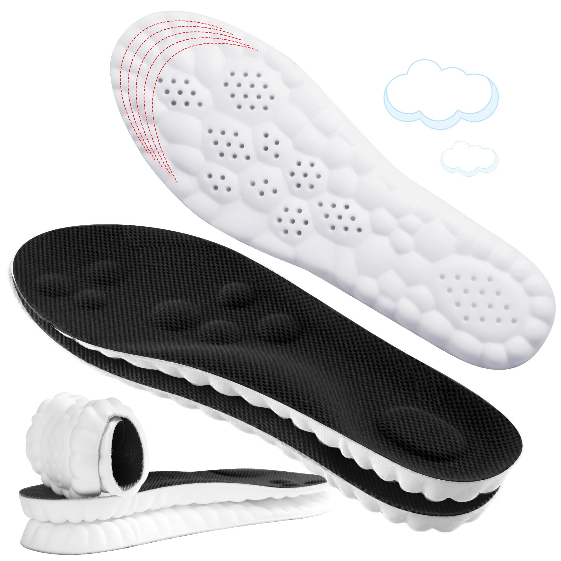 4D Cloud Soles for Women - Soft Memory Foam Cushioning Insoles with Arch Support - Trim to Fit Comfort Insoles for Foot Pain Relief & Fatigue Reduction (US Women's 6.5-9) - Perfect for Running, Walking & Standing All Day