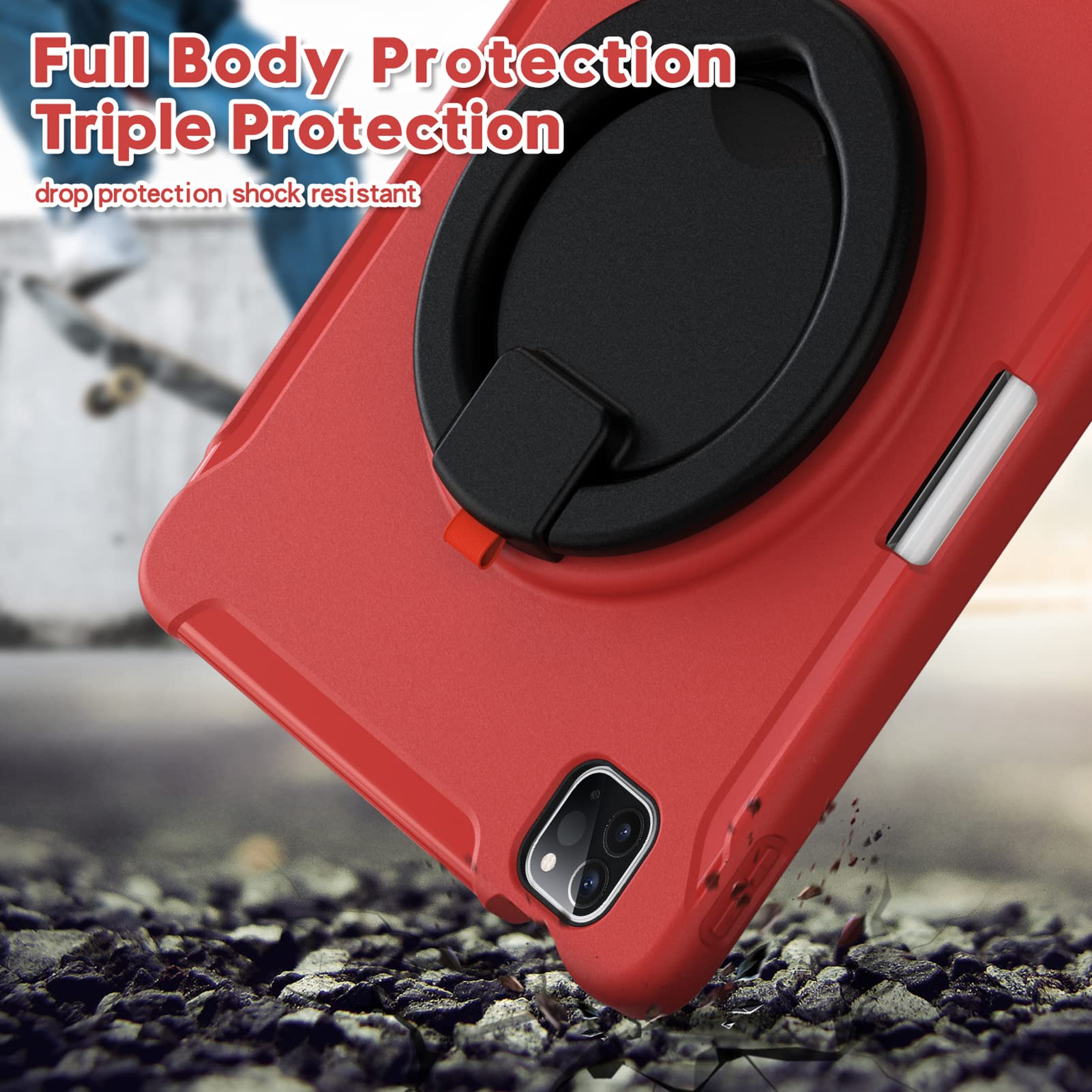 ORIbox Defender Case for iPad Air 5/4 & iPad Pro 11-inch (3rd/2nd/1st Gen) - Heavy Duty Shockproof Cover with 360° Rotating Ring Stand & Kickstand | Full Body Protection for Drops, Bumps & Scratches | Perfect for Work, Travel & Outdoor Use