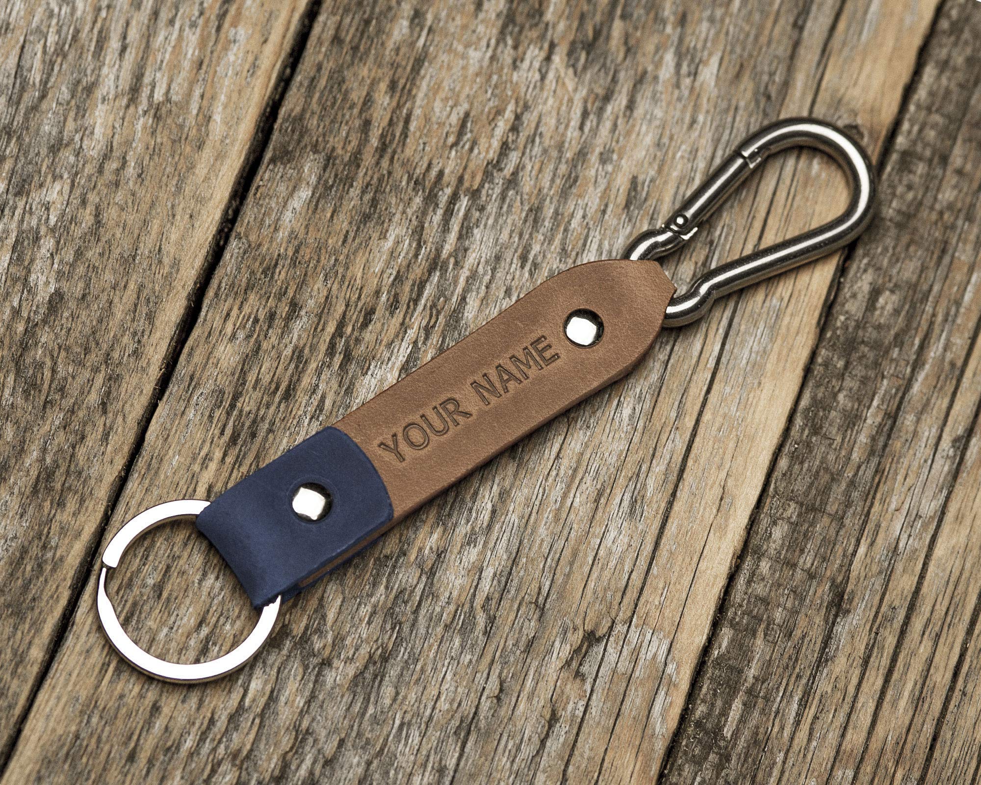 Personalized Leather Keychain - Custom Engraved Text, Initials Ring & Monogram Keyring for Men - Boyfriend Gift, Groomsmen Present with Latitude Longitude GPS Coordinates - Durable Stainless Steel Carabiner Hook for Keys, Backpacks & Travel Accessories