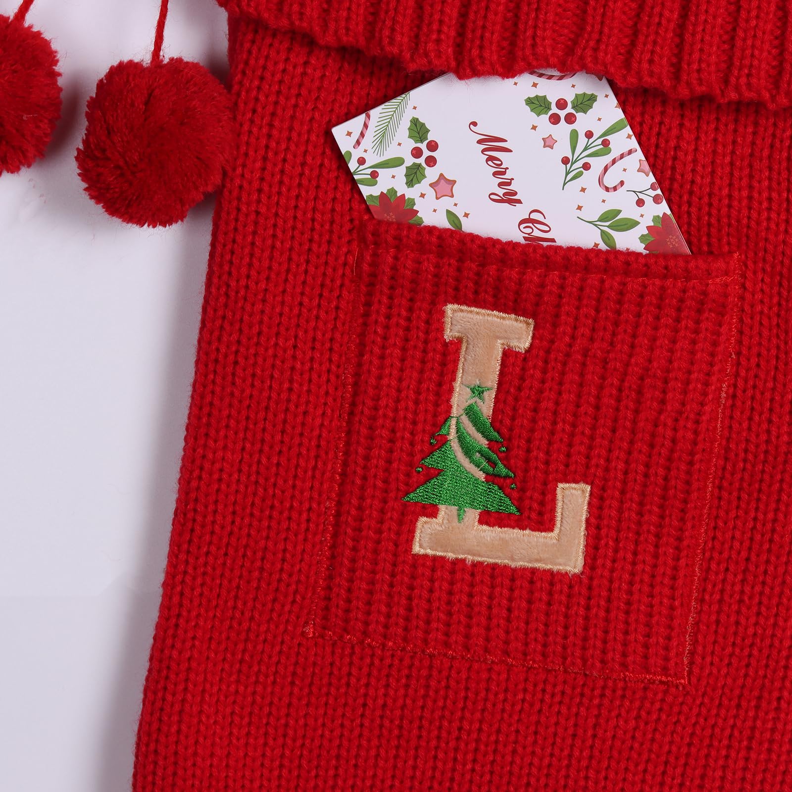 18 Inch Large Knit Personalized Christmas Stockings with Monogram Initial - Family Xmas Home Decor in White, Red & Green - Perfect for Fireplace, Tree & Holiday Decorations
