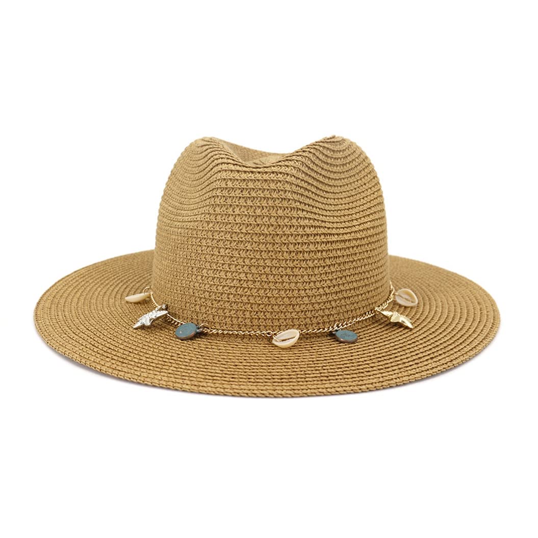 Breathable Straw Sun Hat for Women - Fashionable Wide Brim Panama Hat - Summer Beach Vacation Travel Accessory - Blue Sun Cap for Outdoor Activities, Gardening & Poolside Relaxation