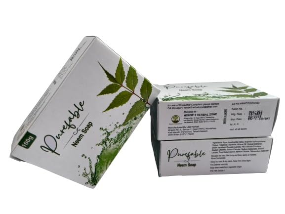 Purefable Set of 3 Organic Neem Soap Bars for Acne & Skin Care | Natural Antibacterial & Antifungal Soap | Perfect for Sensitive Skin, Eczema & Daily Cleansing