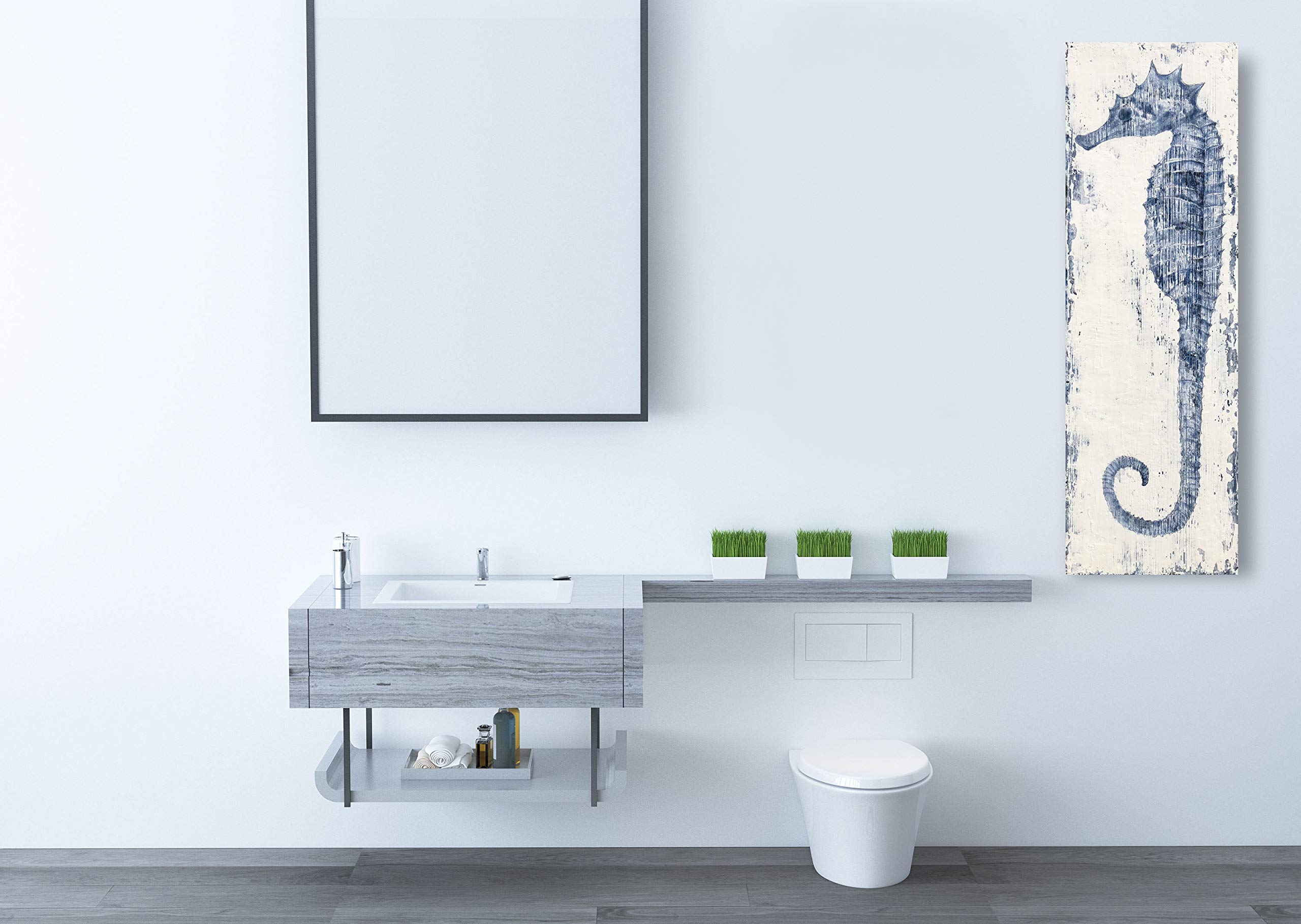 Hand-Painted Seahorse Abstract Canvas Wall Art - Stretched Wood Framed Ocean Blue Painting for Home & Office Decor | Perfect for Living Room, Bedroom or Beach House