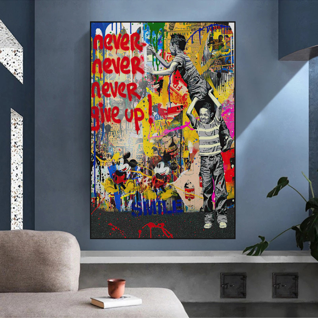 Banksy Never Give Up Poster - Authentic Street Art Print for Home & Office Decor | Urban Wall Art Gift for Art Lovers