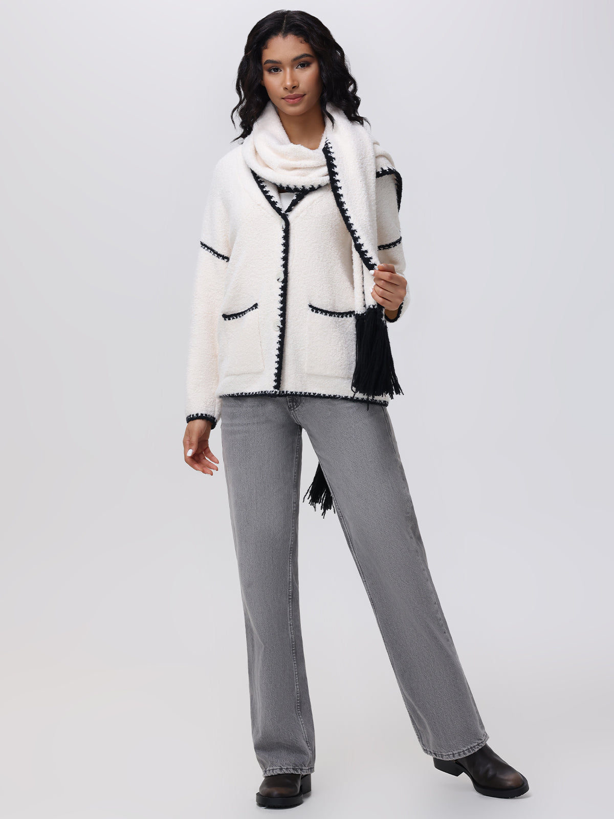 Tierney Whipstitch Scarf Neckline Cardigan Sweater for Women | Cozy Knit Open Front Wrap | Perfect for Fall & Winter Layering, Office Wear & Casual Outfits