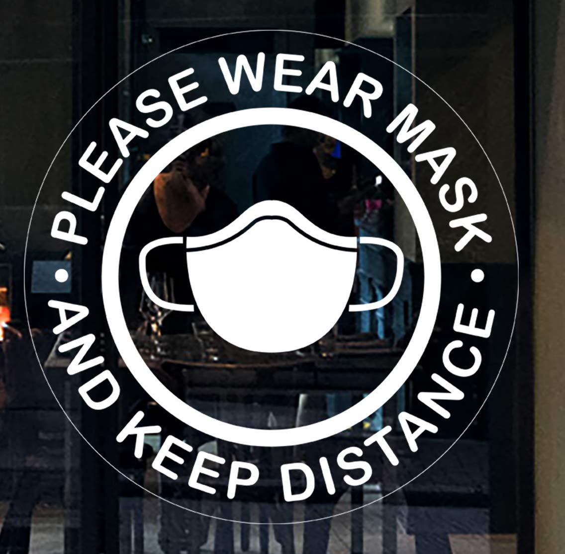 5 Pack Clear Face Mask Required Stickers - Please Wear a Mask Sign for Windows & Doors - Self-Adhesive Vinyl Decals - Perfect for Retail Stores, Offices, and Public Spaces