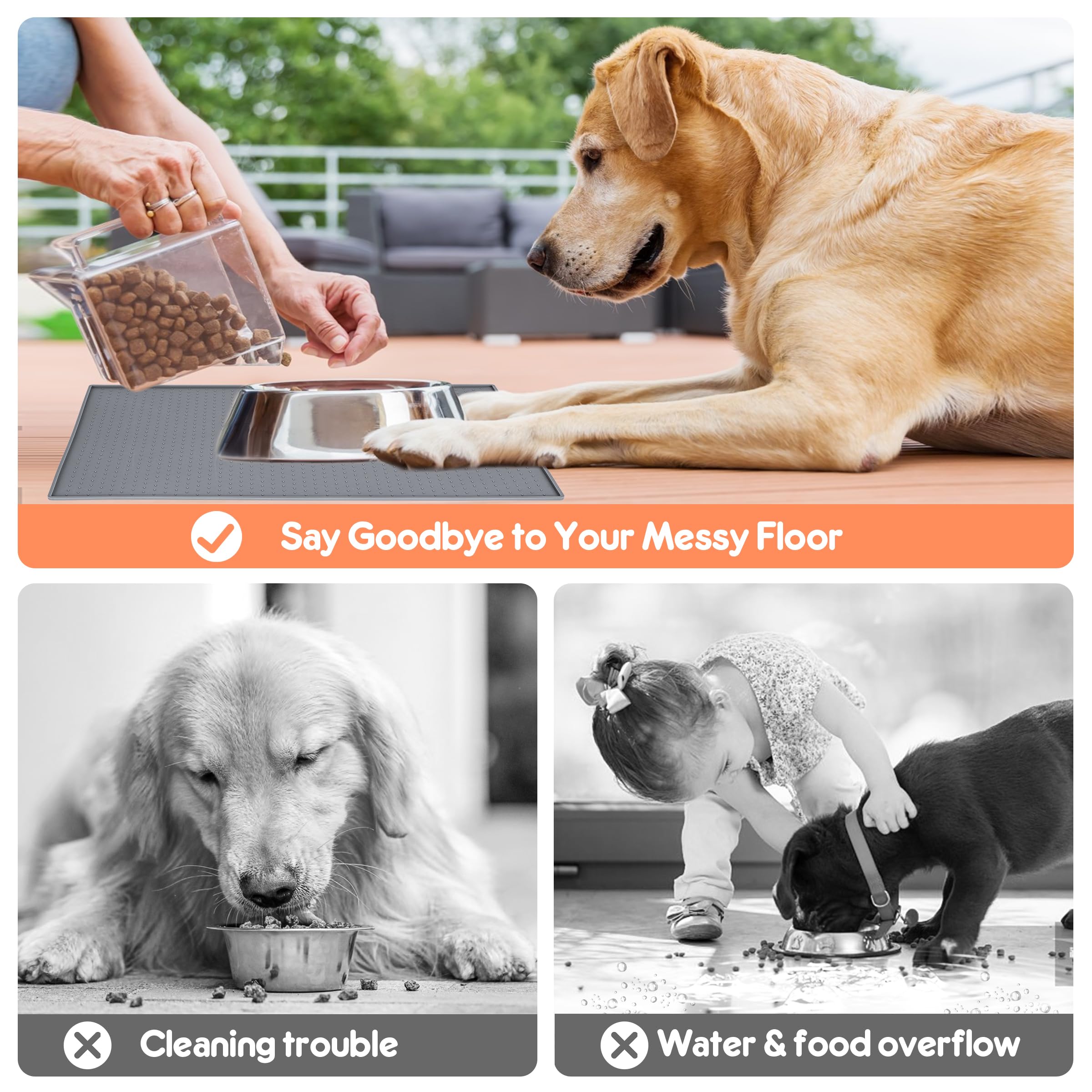 **Premium Silicone Pet Feeding Mat - Non-Slip Waterproof Dog & Cat Food Bowl Mat for Mess-Free Floors | Ideal for Kitchen, Crate & Outdoor Use**
