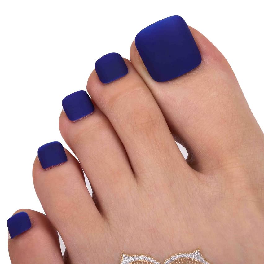 Blue Press-On Toenails - Square Fake Toes Nails Matte Full Cover Artificial False Toenails for Women & Girls | Easy Stick-On Nails for Pedicures, Parties & Special Occasions