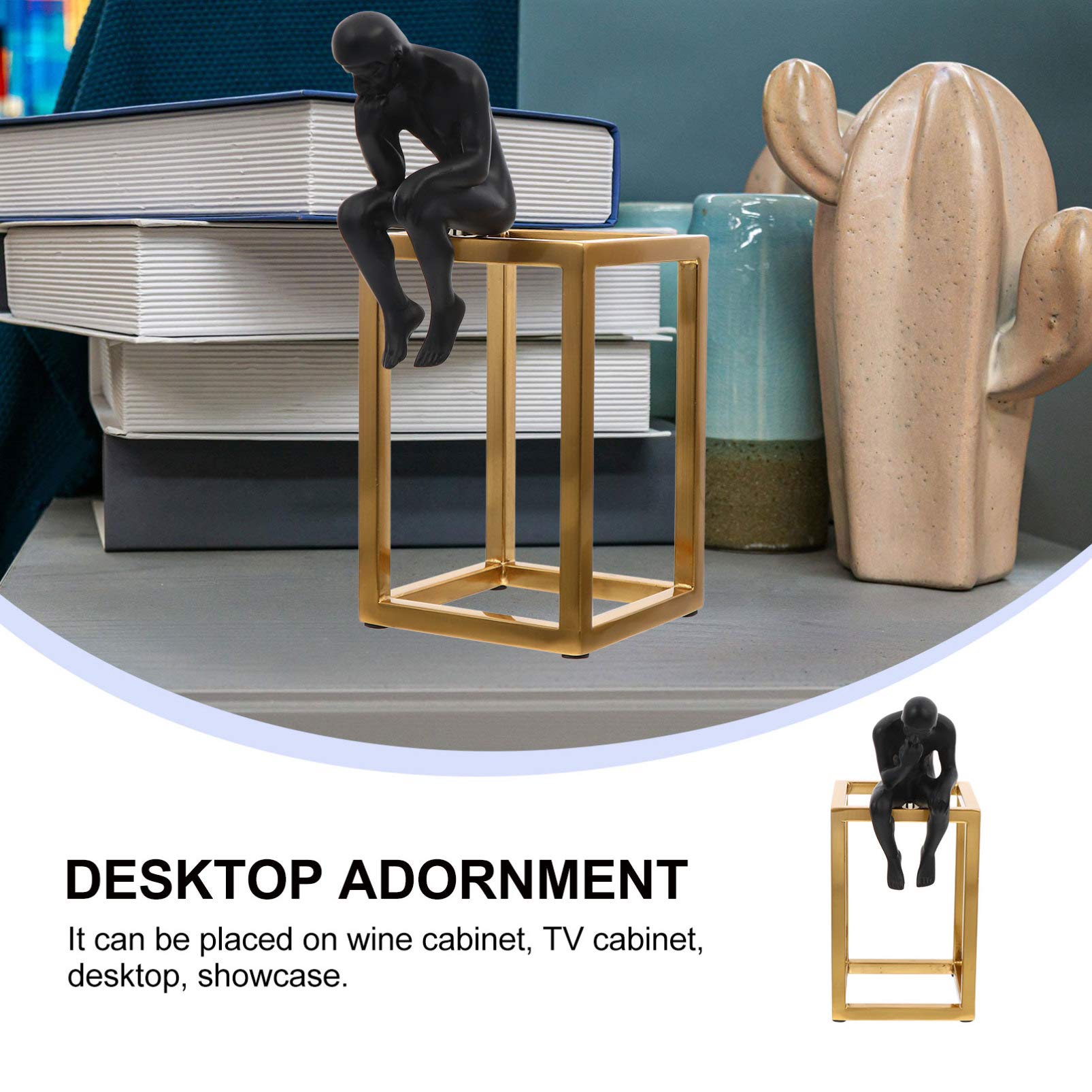BESPORTBLE Little Black Iron Thinker Statue - Desktop Decor, Tabletop Ornament, Photography Prop | Perfect for Home Office, Bookshelf Display & Artistic Photography Backdrops