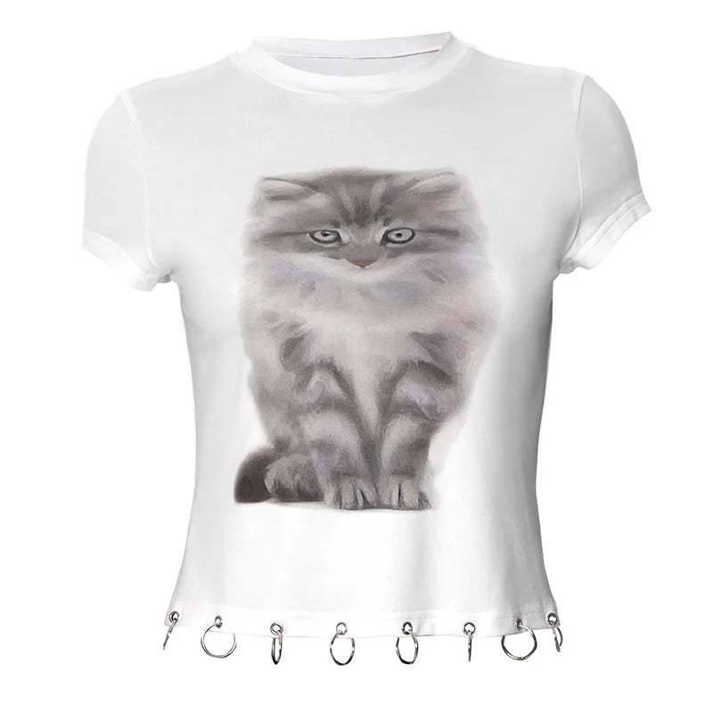 Animal Print White Graphic Tee for Women | Y2K Streetwear Fashion T-Shirt | Summer 2024 Casual Going Out Top | Perfect for Parties, Concerts & Everyday Wear