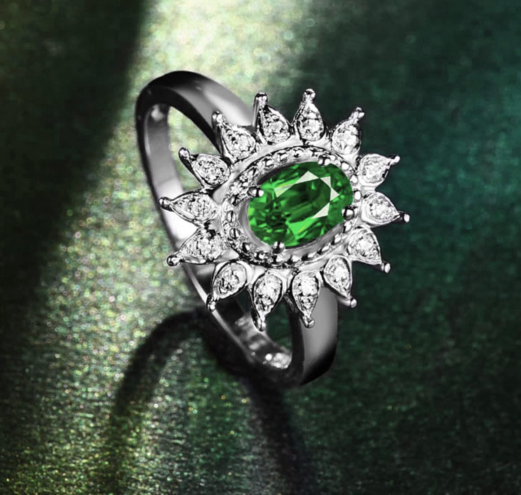 Gualiy Sterling Silver Ring Bands - Flower Design with Green & White Cubic Zirconia Wedding & Engagement Rings (Size 4-11) | Elegant Jewelry for Brides, Anniversaries & Special Occasions