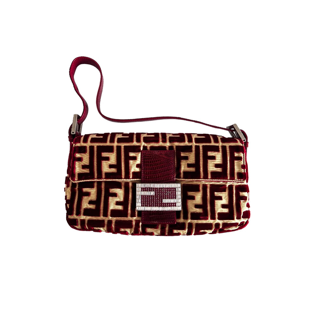 Vintage 1997 Fendi Red Silk Velvet Baguette Bag - Rare Designer Handbag for Women | Perfect for Evening Parties, Weddings & Special Occasions