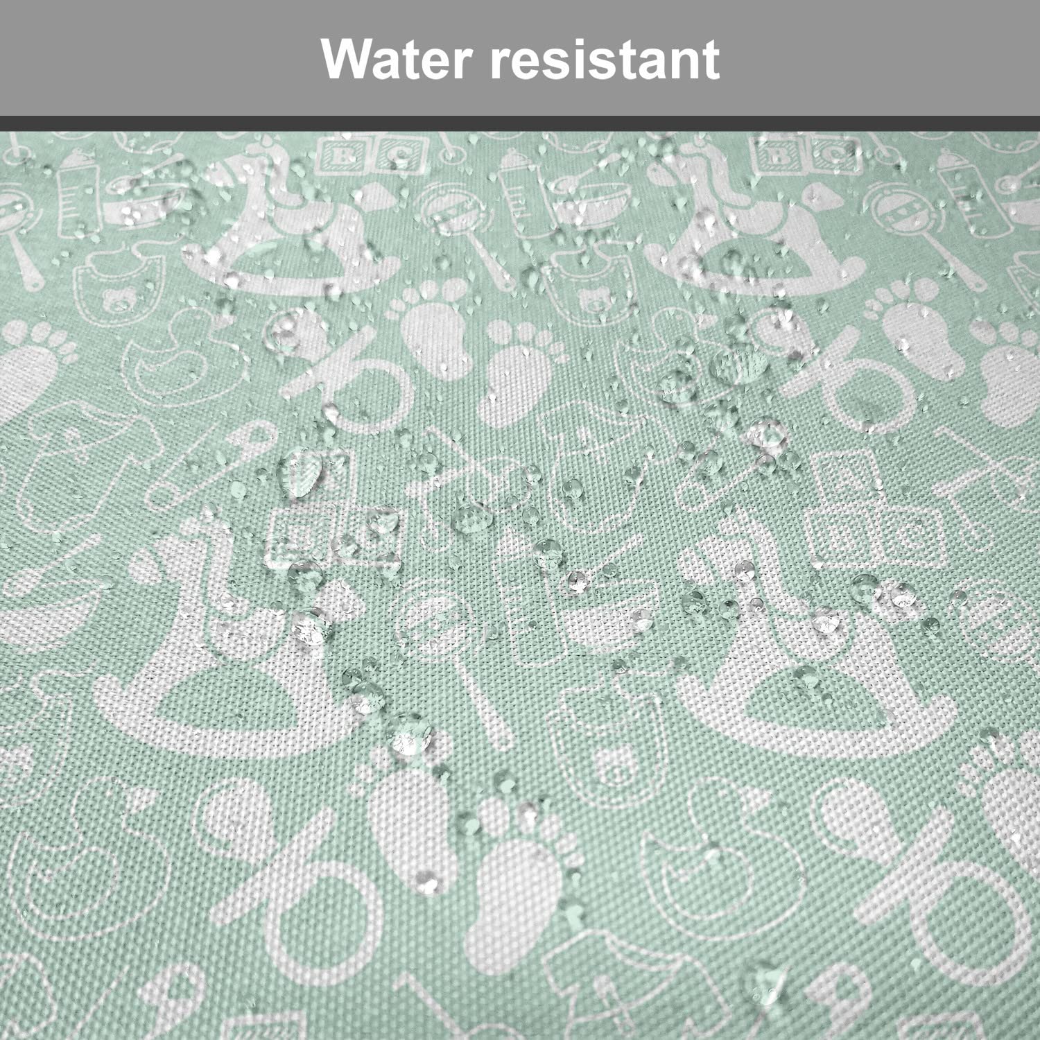 Lunarable Mint Chair Cushion Set of 12 - Non-Slip Seat Pads with Vintage Birth Shower Footprint Design, 16x16 Inch, Seafoam White - Perfect for Kitchen, Dining Room & Outdoor Patio Furniture