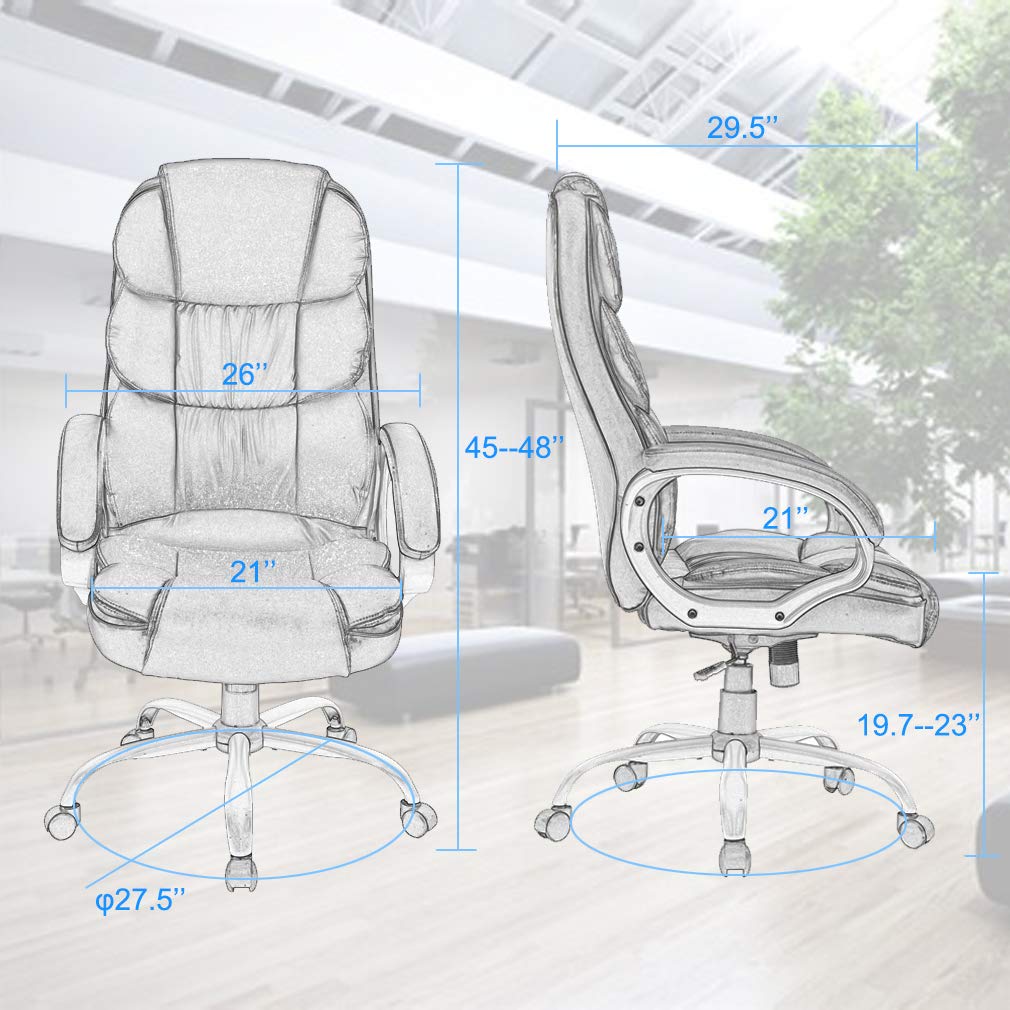 Ergonomic Office Chair with Lumbar Support & Headrest - High Back PU Leather Executive Desk Chair with Adjustable Armrests & Swivel Wheels - Comfortable Computer Task Chair for Home Office, Adults & Women - Perfect for Long Work Hours & Video Conferencing (Black)