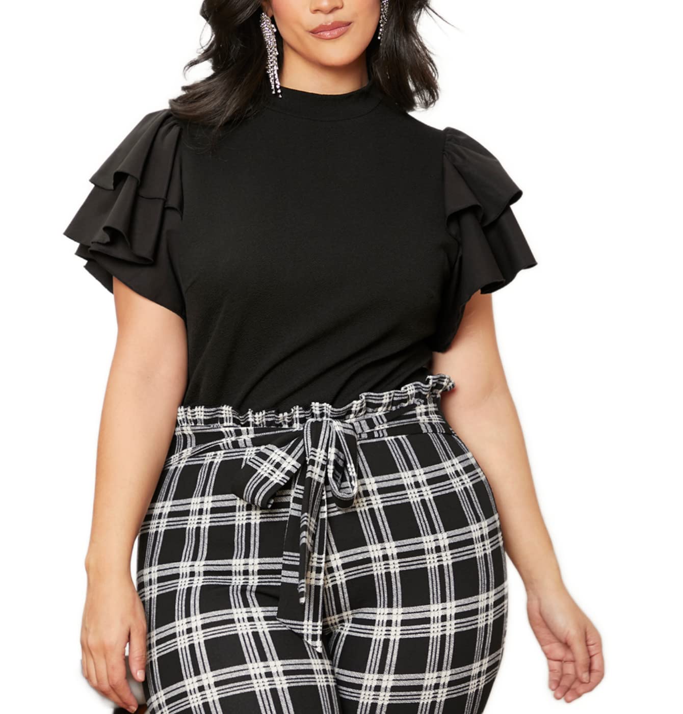 SOLY HUX Women's Plus Size Mock Neck Short Sleeve Blouse - Professional Office Work Shirt & Casual Summer T-Shirt Top for Business, Dating, and Vacation Outfits