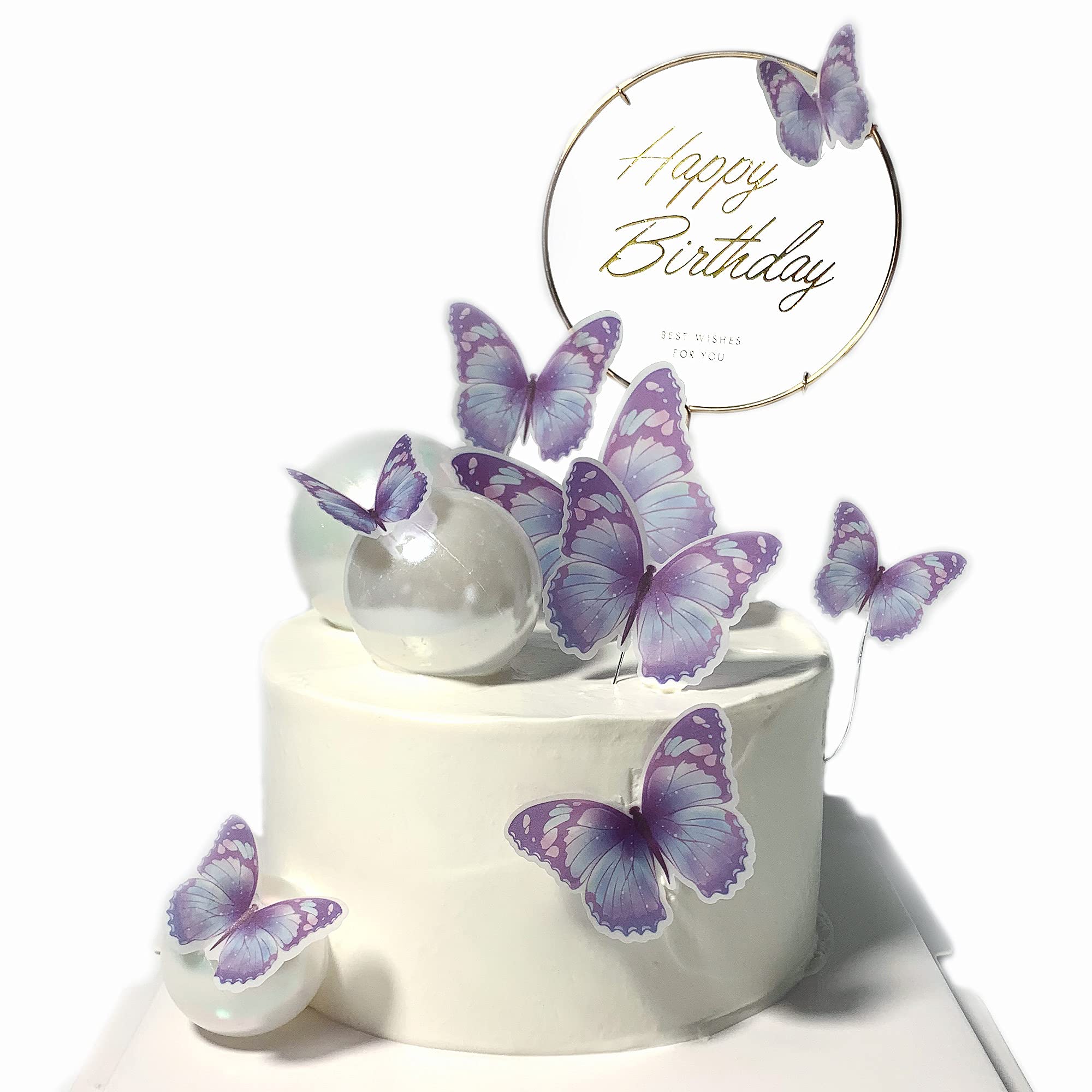 11-Piece Blue Purple Butterfly Cake Toppers Set - Metal Gold Happy Birthday Cake Decorations for Wedding, Baby Shower & Party Supplies | Elegant Butterfly Themed Celebration Decor