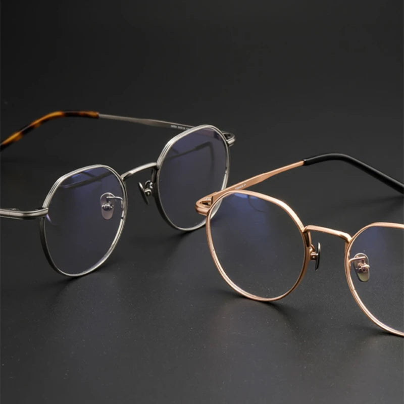 Unisex Black Titanium Polygon Round Full Rim Eyeglasses 14919 - Stylish & Durable for Work, Reading & Everyday Wear