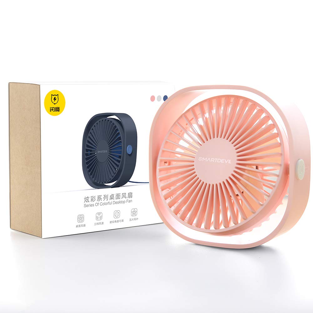SmartDevil Mini USB Desk Fan - 3 Speed Adjustable, Strong & Quiet Cooling Fan for Home, Office, Car & Travel - Portable USB Powered Desktop Fan (Pink) - Perfect for Work Desks, Bedside Tables & Outdoor Adventures