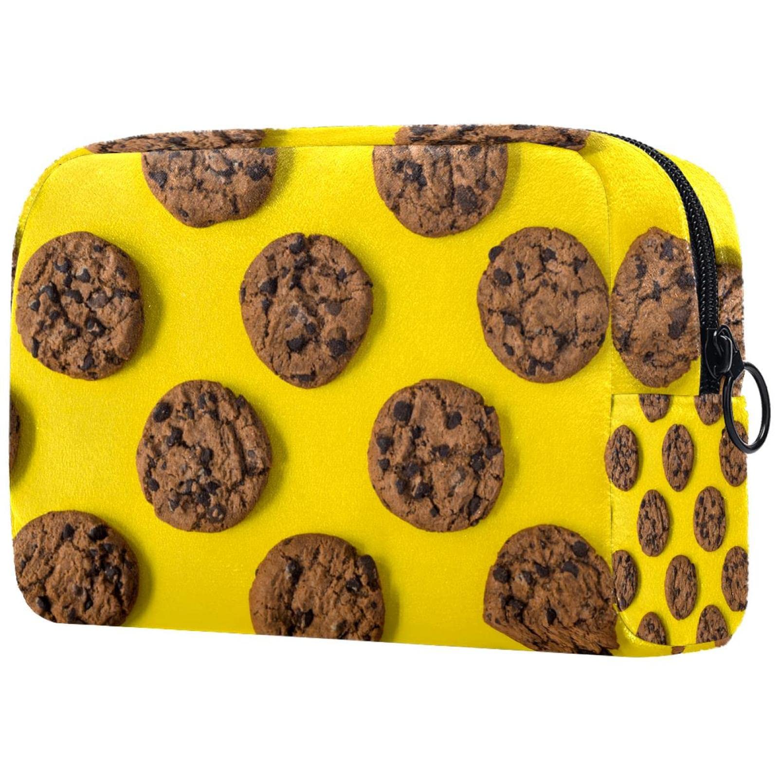 Large Cosmetic Bags for Women - Waterproof Travel Makeup Organizer with Zipper - Perfect for Toiletries, Makeup Storage & Travel Essentials (Baked Chocolate Cookies Design)