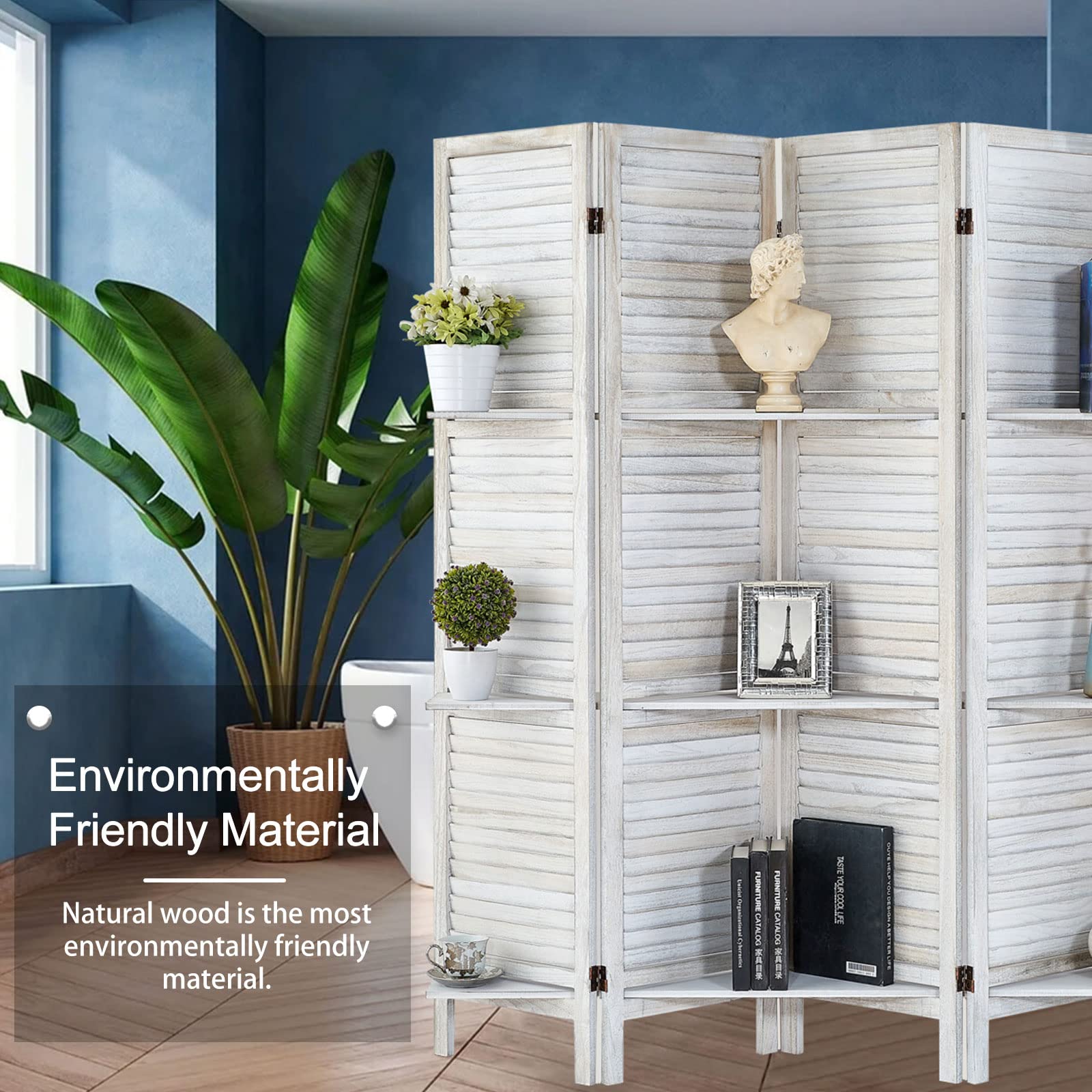 5.6 Ft Tall Wood Room Divider with Shelves - Folding Privacy Screen & Partition Panel for Home, Office, or Studio (6-Panel, Coconut) - Perfect for Creating Private Spaces, Room Separation, and Stylish Storage Solutions