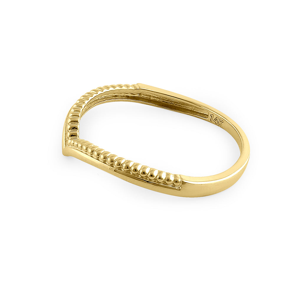 14K Solid Yellow Gold Beaded V-Shaped Ring for Women - Elegant Stackable Jewelry for Everyday Wear, Parties & Special Occasions