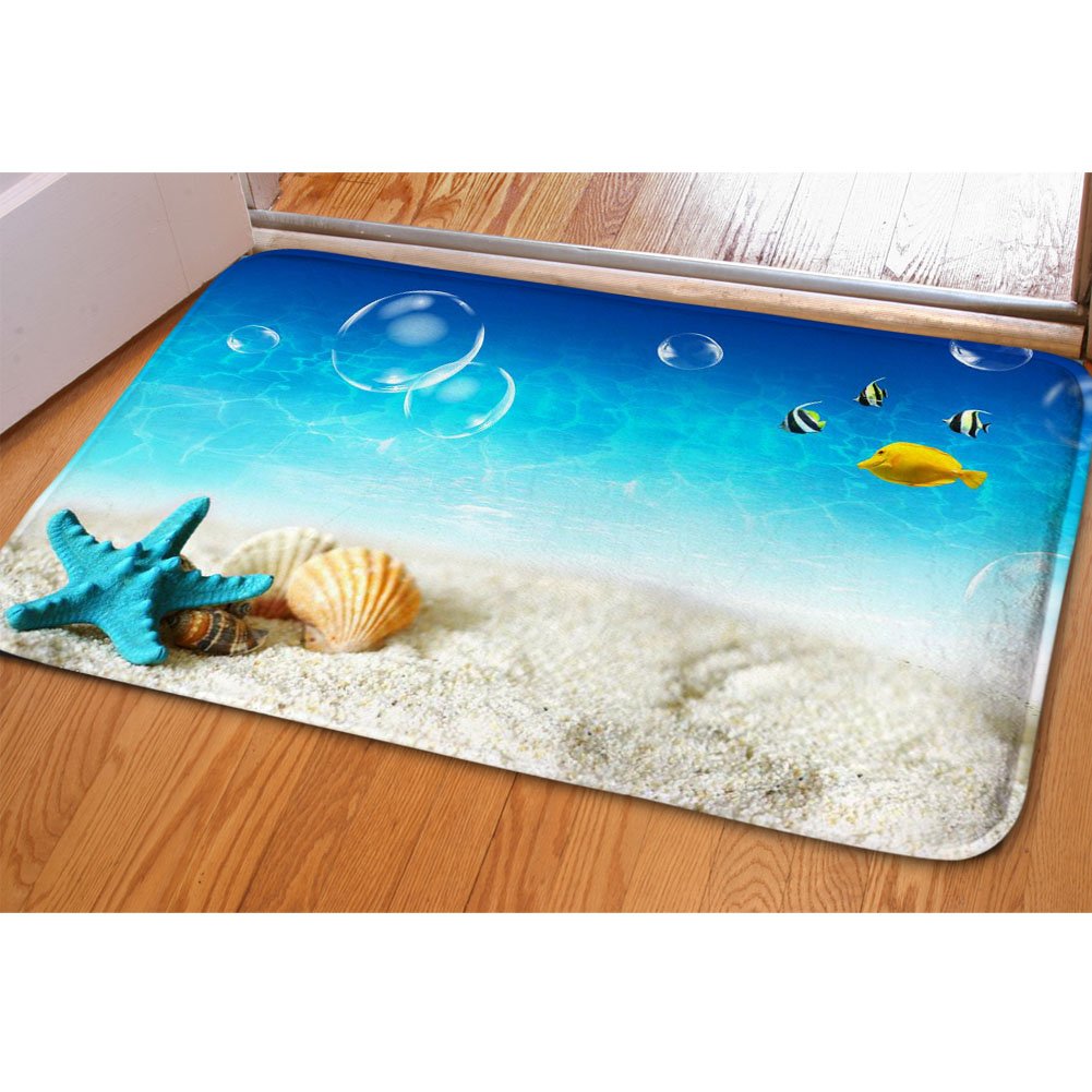 Ultra Soft Non-Slip Sea Beach Pattern Doormat - Waterproof Bathroom & Shower Rug, Decorative Entryway Carpet for Home, Porch, and Outdoor Use