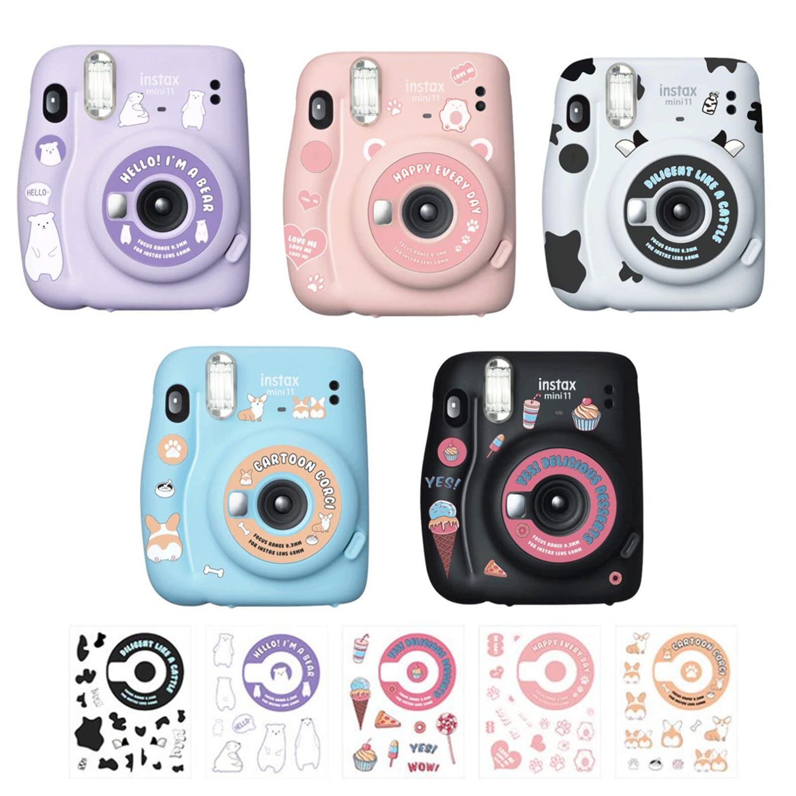 Fujifilm Instax Mini 11 Stickers Set - 5 Sheets with Cute Dessert & Animal Designs for Instant Camera, Photo Frames & Albums | Perfect for Scrapbooking, Journaling & DIY Photo Decor