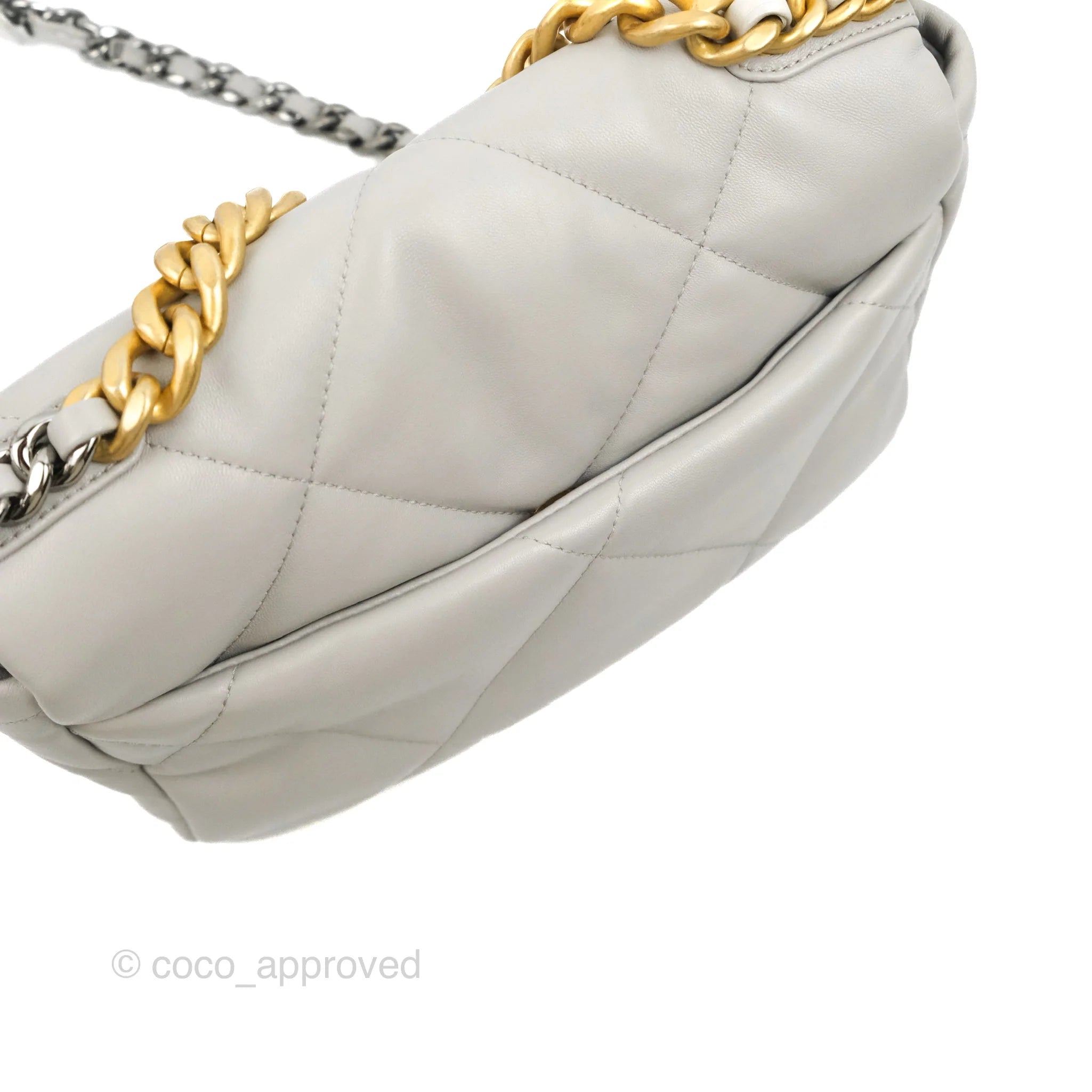 Chanel 19 Small Grey Lambskin Leather Bag with Mixed Gold & Silver Hardware - Perfect for Everyday Luxury & Evening Events