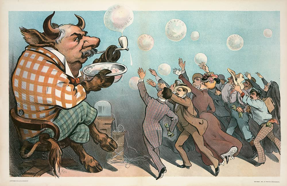 Udo Keppler Wall Street Bubbles - Always the Same (1901) 18x13 Black Modern Framed Double Matted Museum Art Print - Vintage Financial Artwork for Office & Home Decor