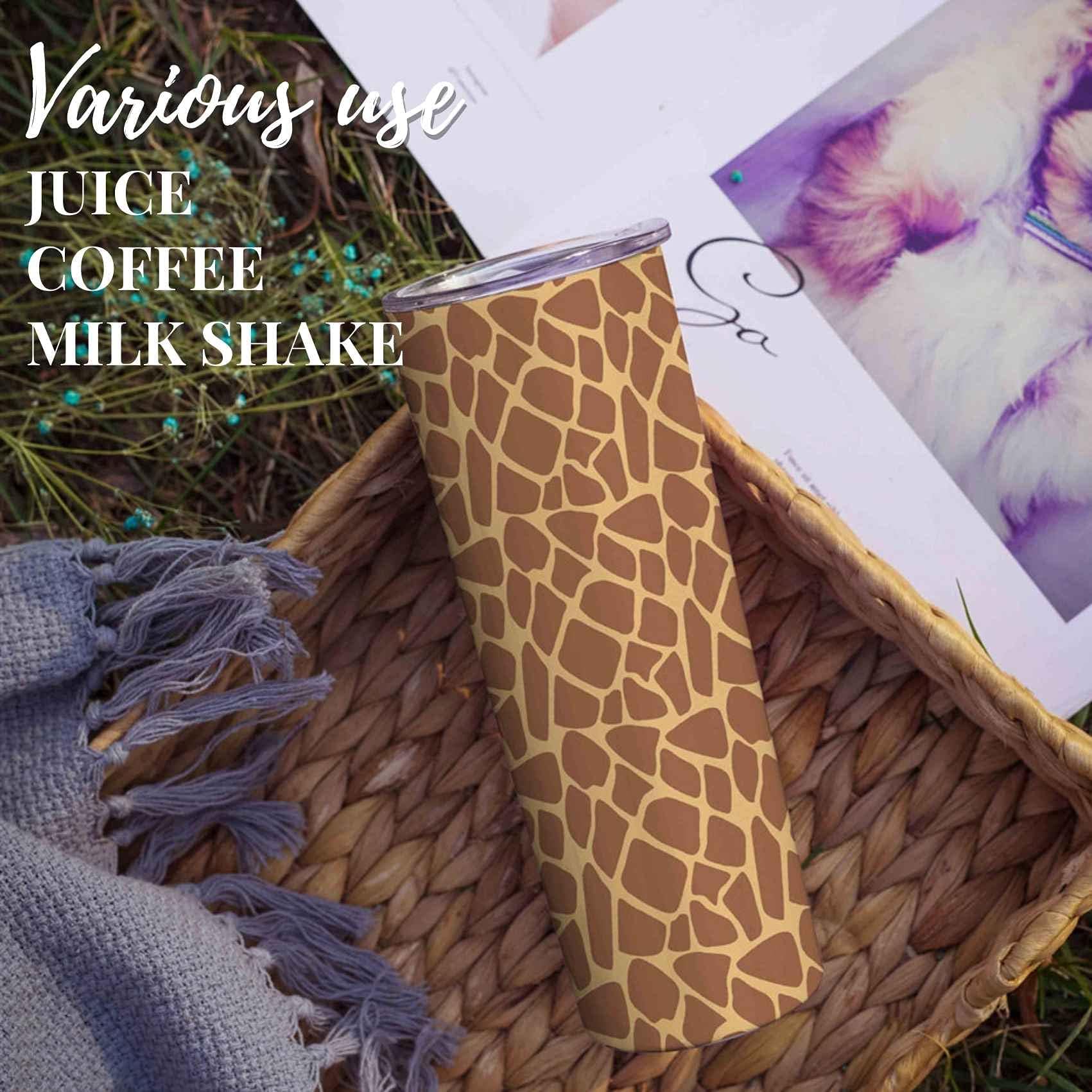 20oz Insulated Stainless Steel Tumbler with Lid & Straw - Giraffe Pattern Printed Travel Mug for Hot & Cold Drinks | Perfect Gift for Women, Mom, Giraffe Lovers | Christmas, Birthday, Thanksgiving Present | Ideal for Office, Travel, Picnics & Outdoor Activities