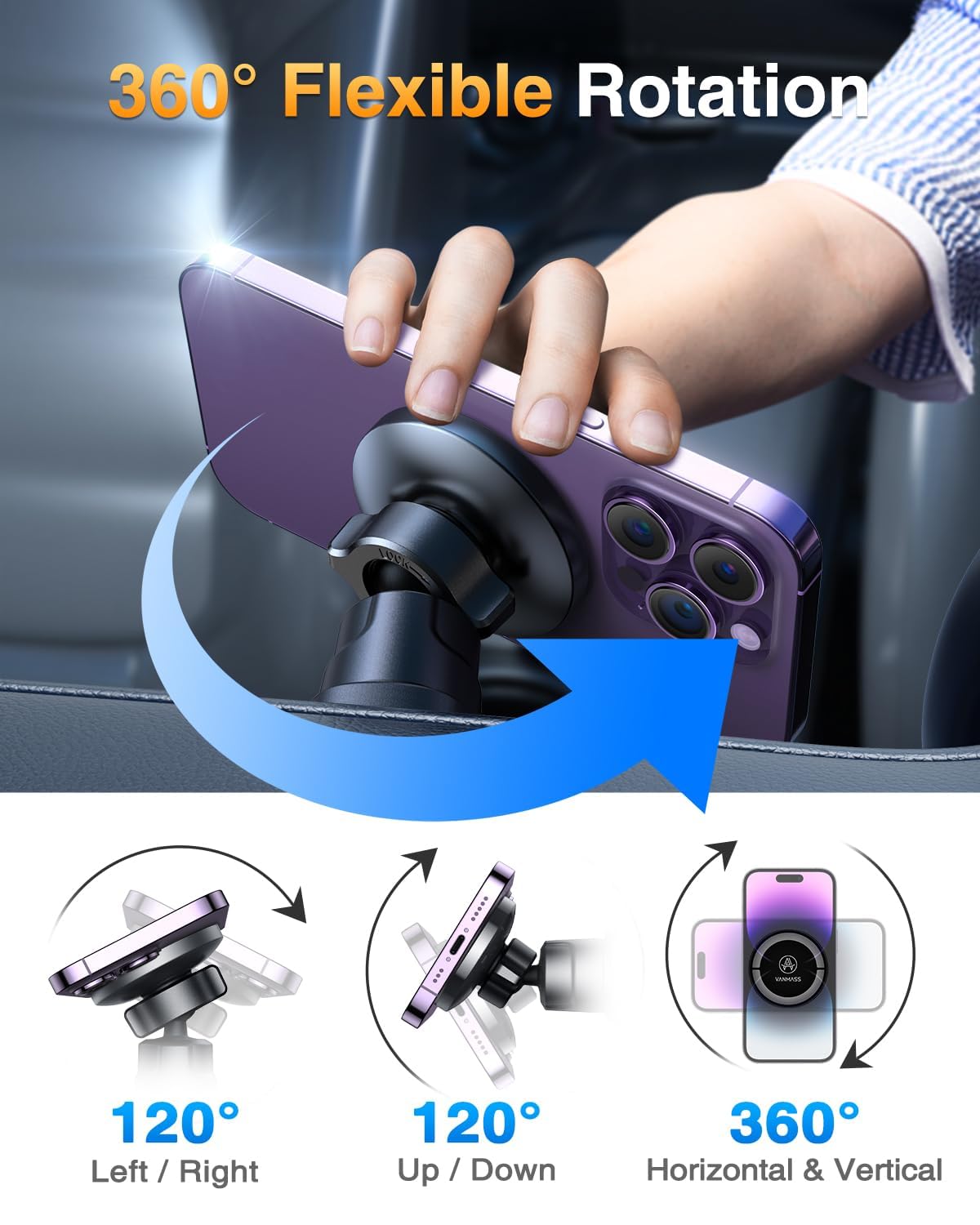 VANMASS Magnetic Car Phone Holder for MagSafe - 2025 Upgraded Strong Vent Mount with Secure Clip Hook - Universal Phone Stand for iPhone 16/15/14/13/12/11 & Samsung Android - Perfect for Road Trips, Commuting and Hands-Free Navigation