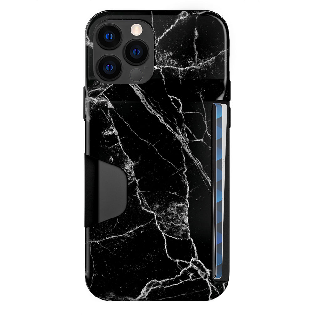 Premium Black Marble iPhone Wallet Case - Slim Protective Cover with Card Holder for iPhone 13/14/15 Pro Max - Stylish & Functional for Everyday Use, Travel, and Business