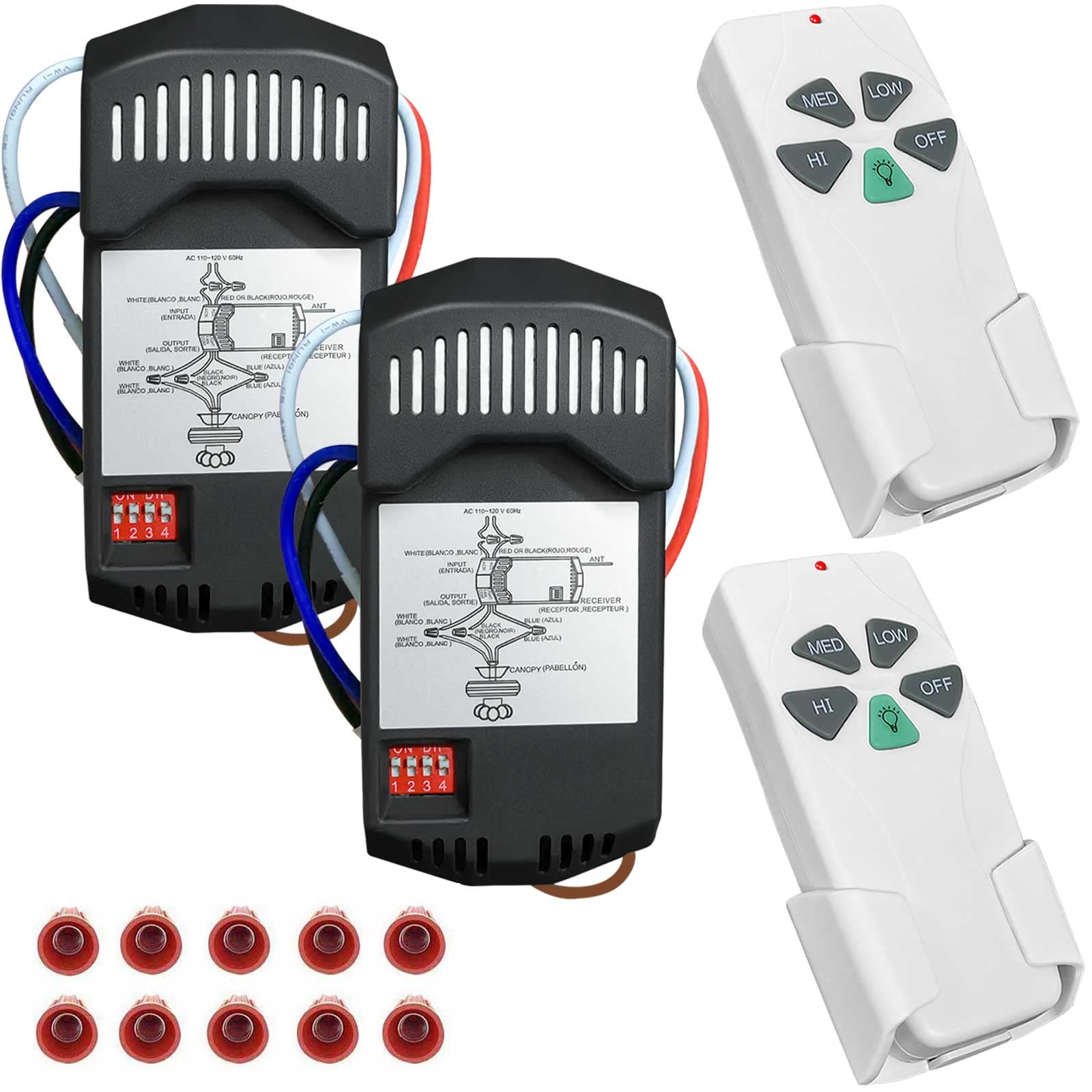2 Pack Universal Ceiling Fan Remote Control Kit with Light Dimmer & 3 Speed Fan Controller - Compatible with Hampton Bay, Hunter, Harbor Breeze, Westinghouse, Honeywell & More - Perfect for Bedroom, Living Room, Office & Home Use