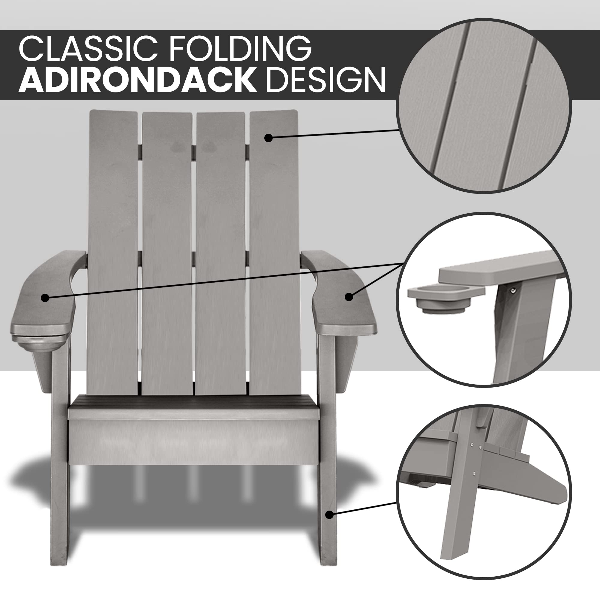 SereneLifeHome Wooden Adirondack Chair - Weather Resistant Outdoor Patio Lounge Chair with 300 lb Capacity for Fire Pit, Yard, Garden, Beach & Backyard | Perfect for Relaxing, Sunbathing and Outdoor Gatherings