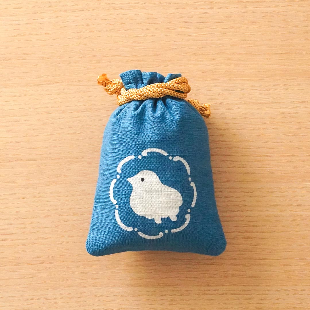 Katazome Small Talisman Bag - Lucky Plover Drawstring Pouch | Japanese Traditional Craft Bag for Good Luck Charms, Travel Amulets & Spiritual Gifts