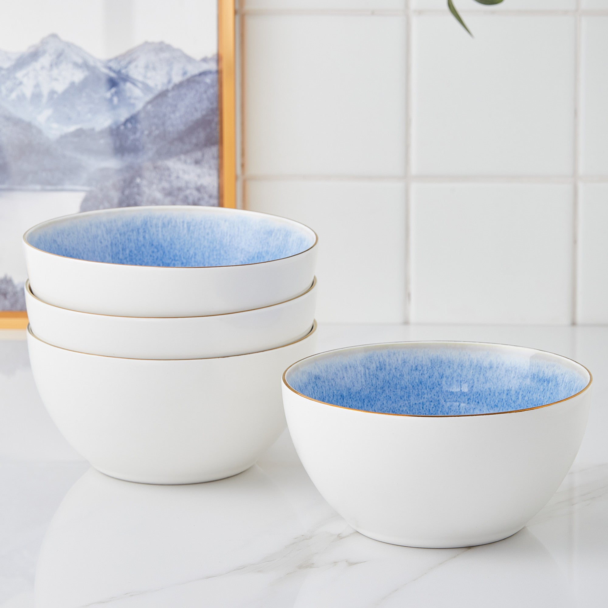 Josephine Porcelain Bowl - Handcrafted Blue Ceramic Soup Bowl with Floral Design | Perfect for Soup, Salad, Dessert & Home Decor