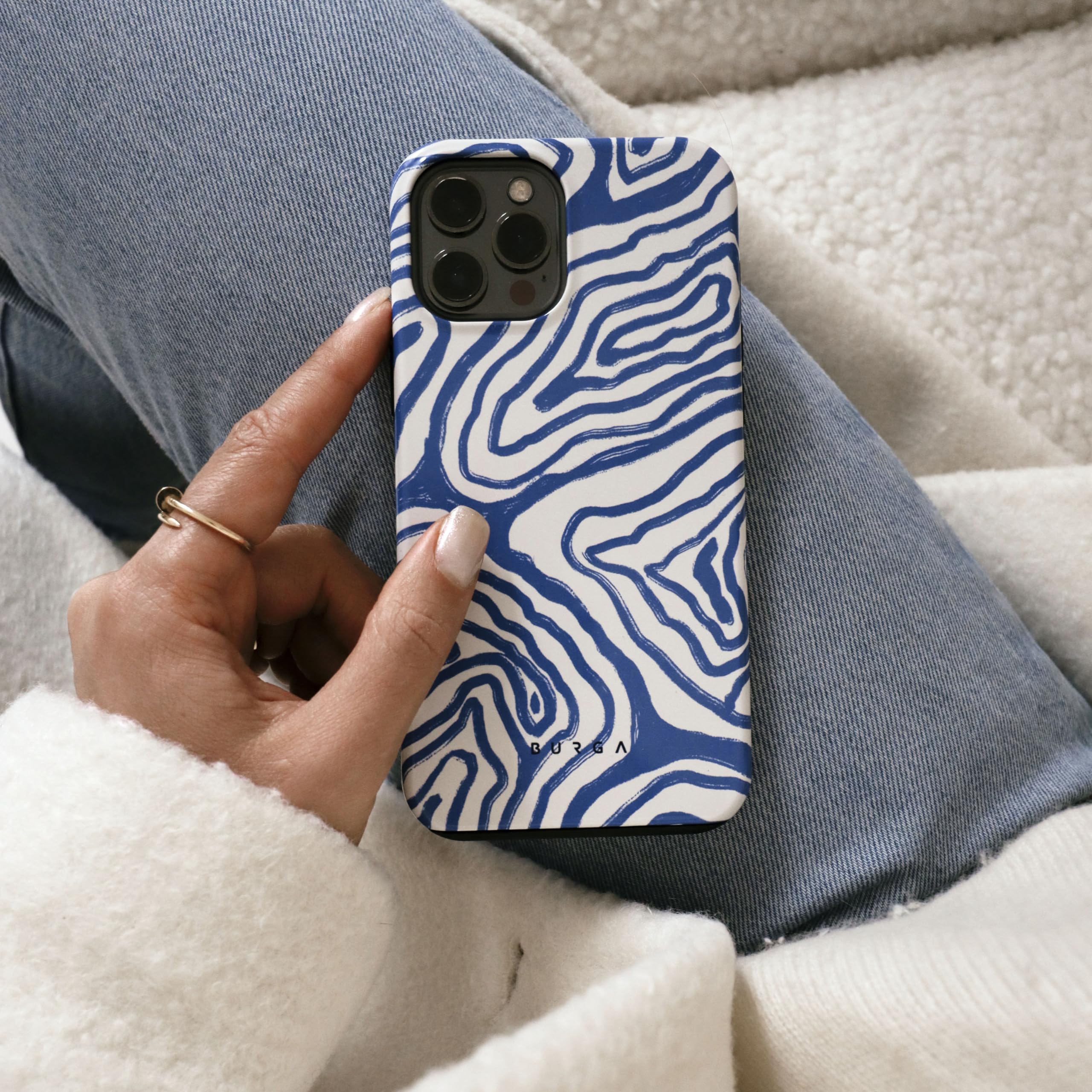 BURGA iPhone 15 Pro Max Case - Trendy Aesthetic Blue Ocean Waves Design, Hard Shell Protective Cover for Apple iPhone 15 Pro Max - Perfect for Women & Men | Everyday Use, Travel, Work & Style Accessory