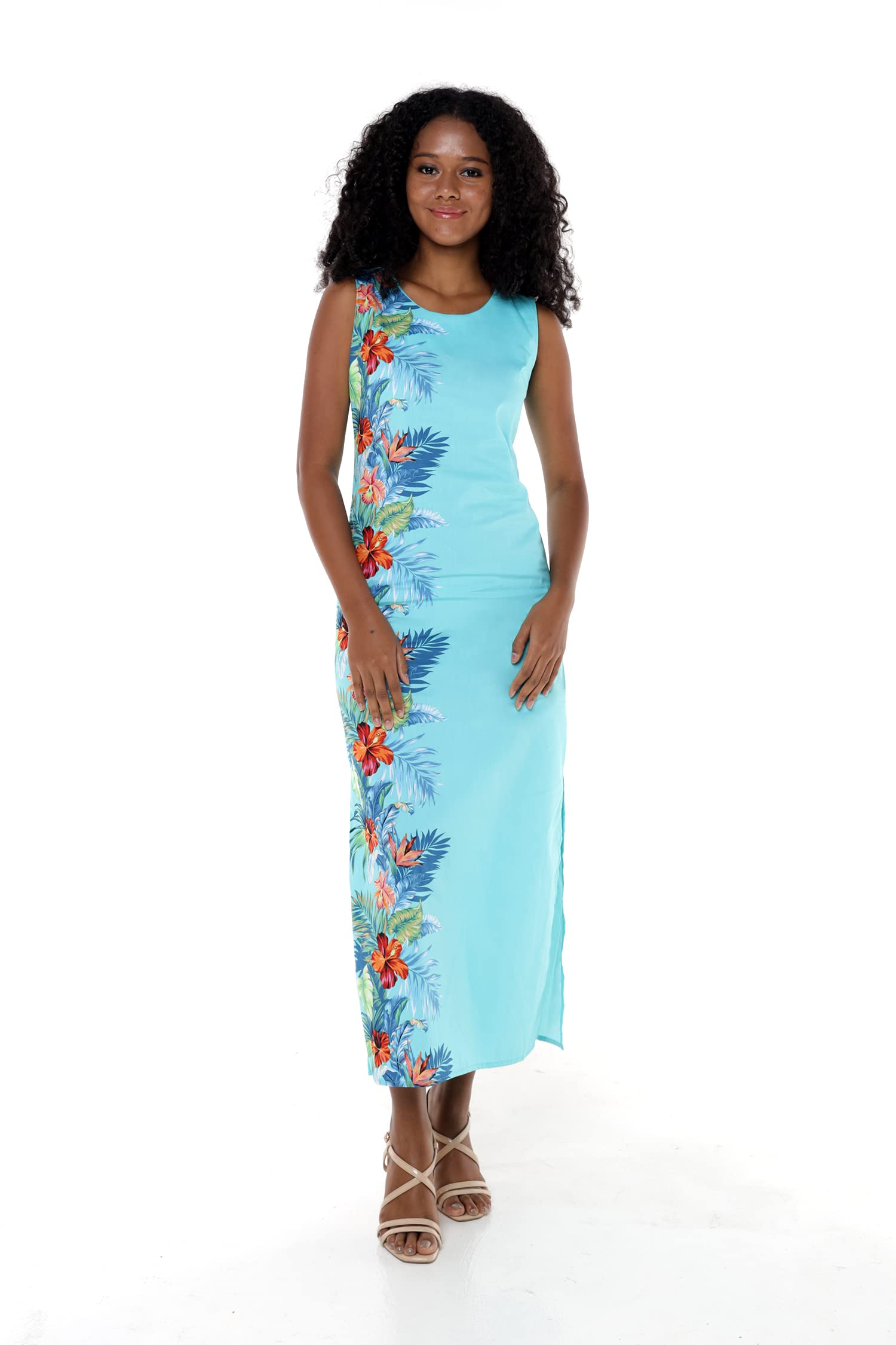 Hawaiian Luau Outfits for Family - Matching Aloha Shirts & Dresses for Men, Women, Boys & Girls in Orchid Paradise Turquoise Print | Tropical Beach Party, Vacation & Summer Family Photos