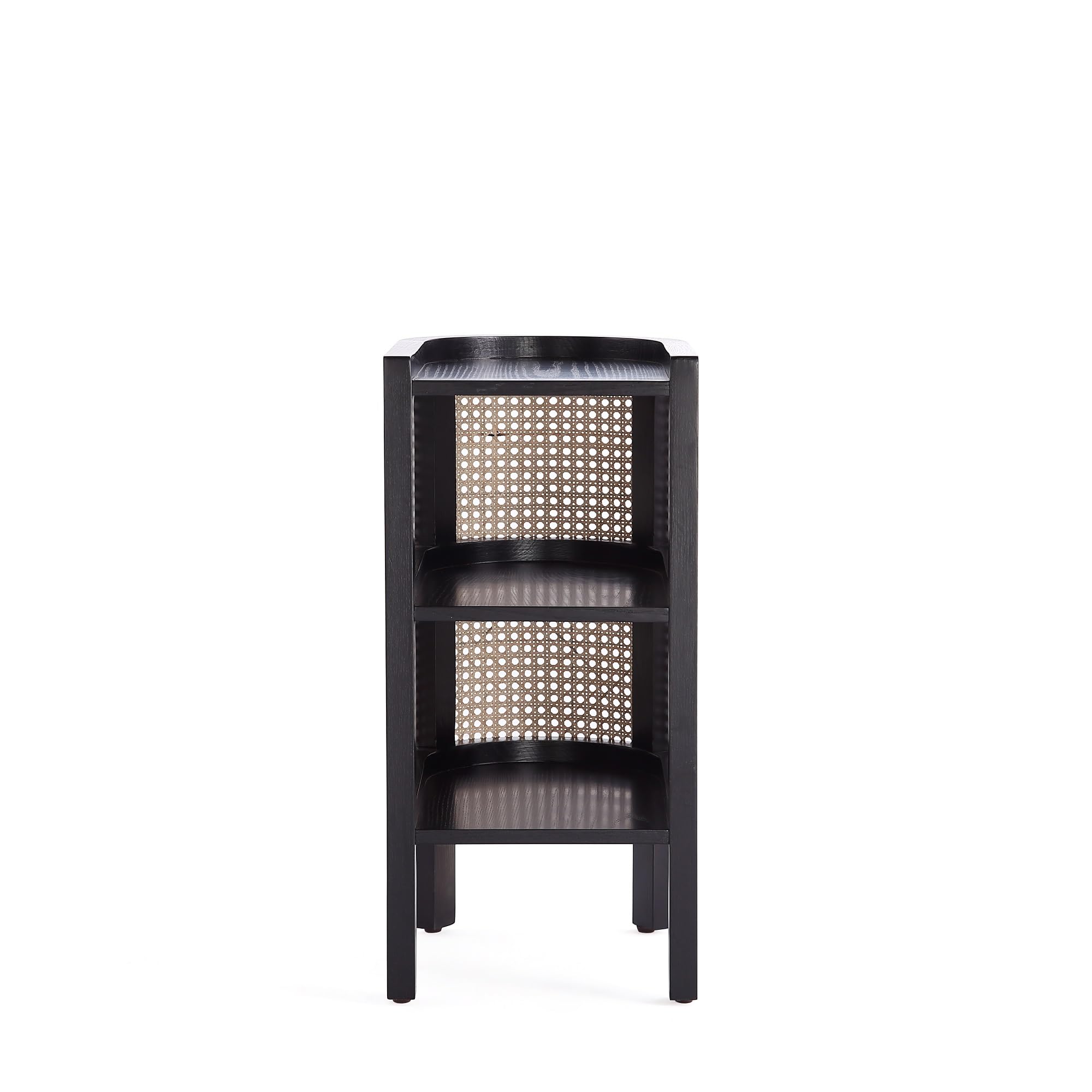 Versailles Rattan Bedside Table - 2-Tier Storage End Table for Living Room, Bedroom & Home Office - Black/Natural Cane Accent Table | Perfect for Small Spaces, Nightstand Use & Sofa Side Table