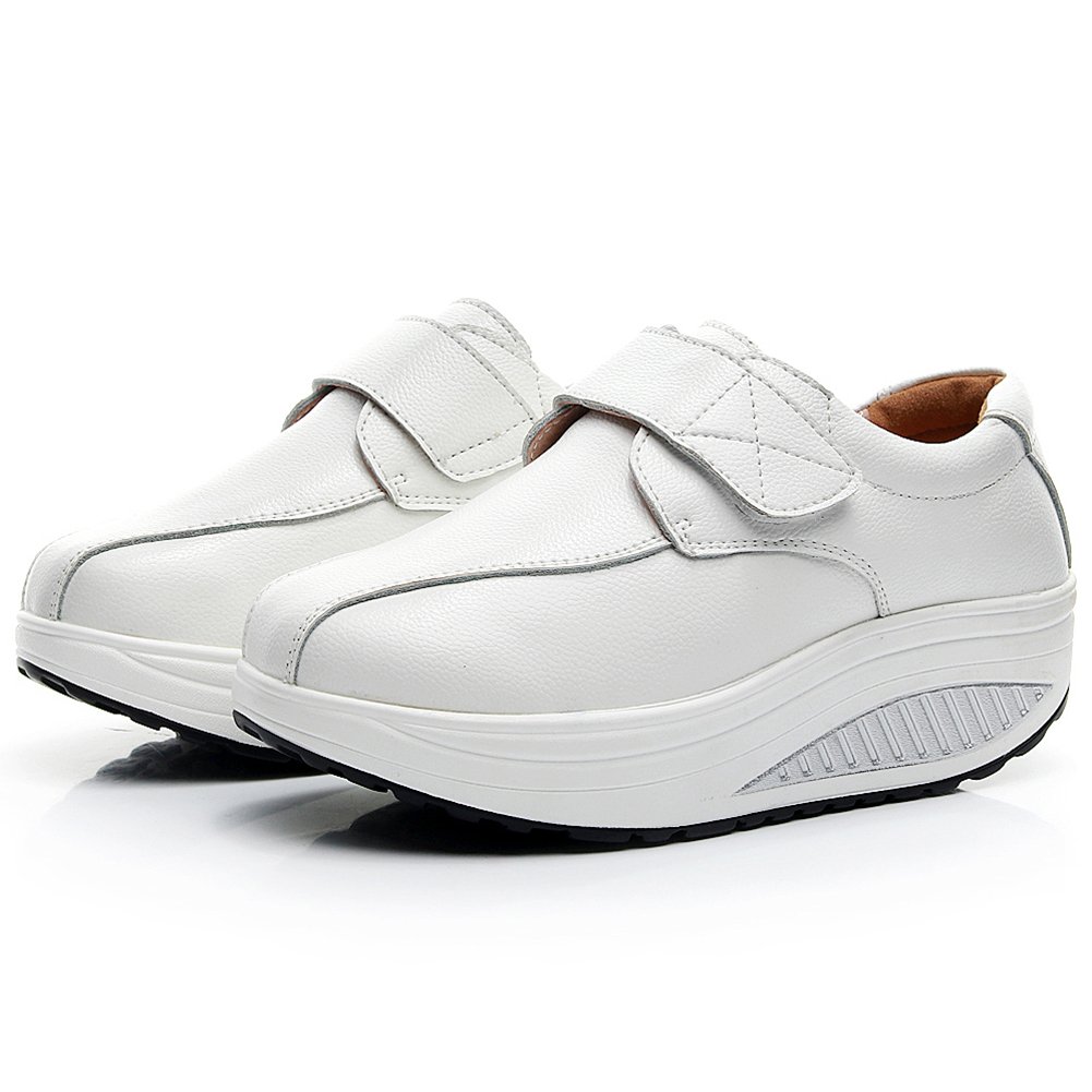 Rismart Women's Wedge Rocker Sneakers - Comfortable Leather Fashion Shoes for Walking, Workout & Casual Wear | Slip-Resistant Sole for Gym, Office & Daily Use