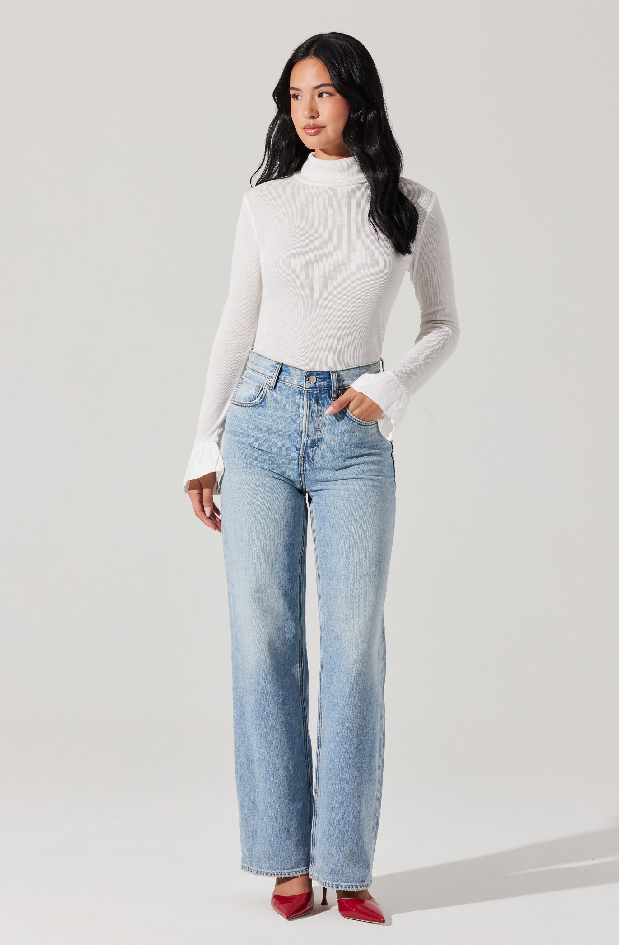 Flare Sleeve Ribbed Turtleneck Sweater for Women - Elegant Long Sleeve Knit Top for Fall & Winter Fashion - Perfect for Office, Date Night and Holiday Parties