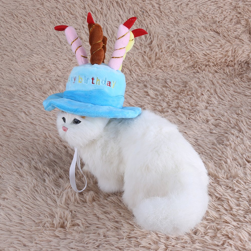 Fdit Pet Birthday Party Hat for Dogs & Cats - Colorful Candles Dog Cat Party Hat with Cake, Small Animal Costume Accessory (Blue) | Perfect for Birthday Celebrations & Photo Shoots