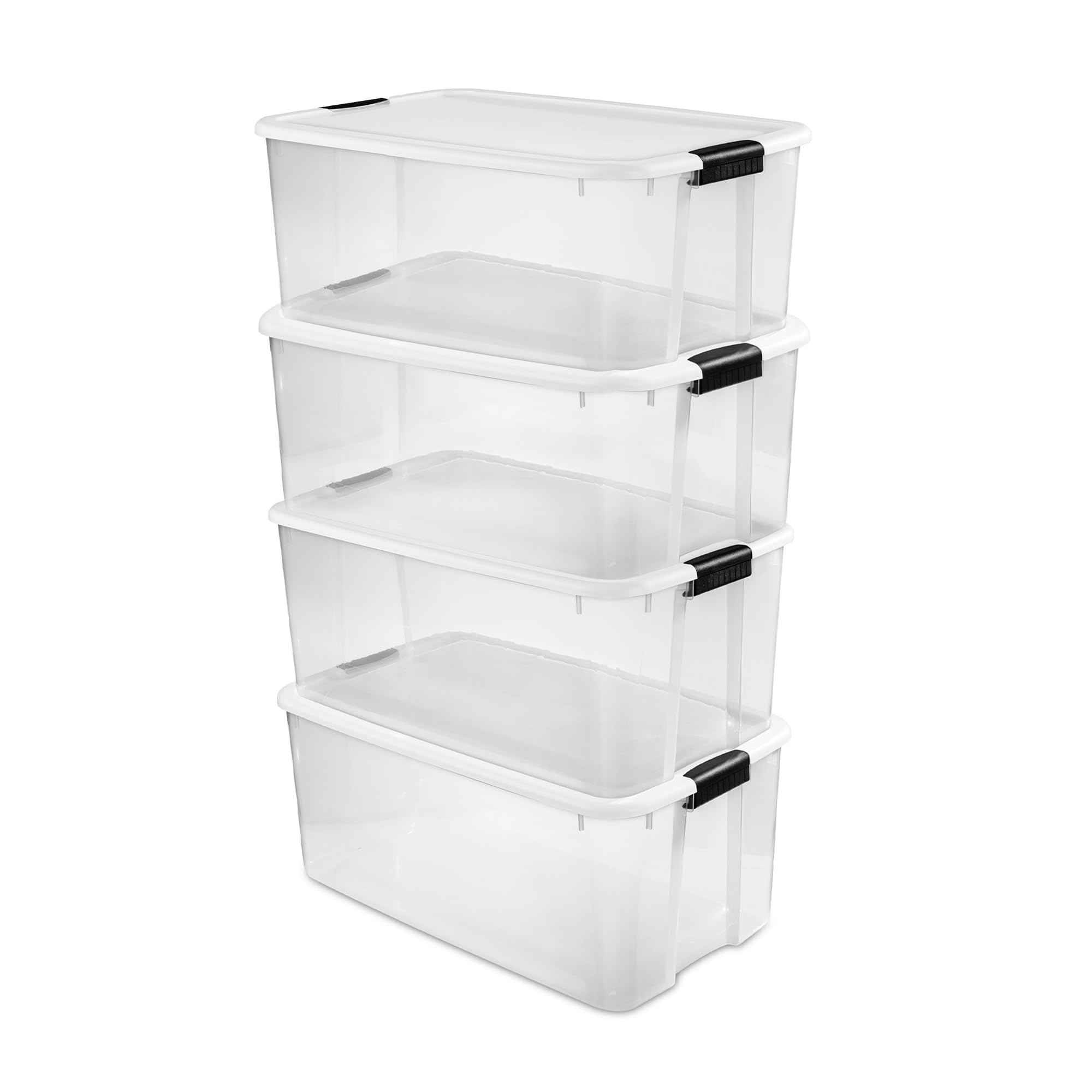 Sterilite 4-Pack Large Clear Plastic Storage Bins with Latching Lids - 116 Quart Capacity for Home Organization, Closet Storage & Moving Supplies | Durable Stackable Containers for Toys, Clothes & Seasonal Items