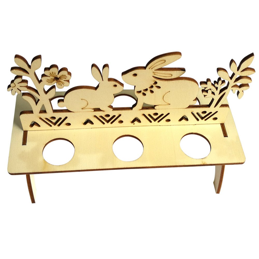 HHmei Wooden Easter Egg Display Shelf - Bunny & Hen Pattern Kids' Egg Holder for Easter Decor - Perfect for Easter Basket Fillers, Home Decor, and Kids' Playroom Organization