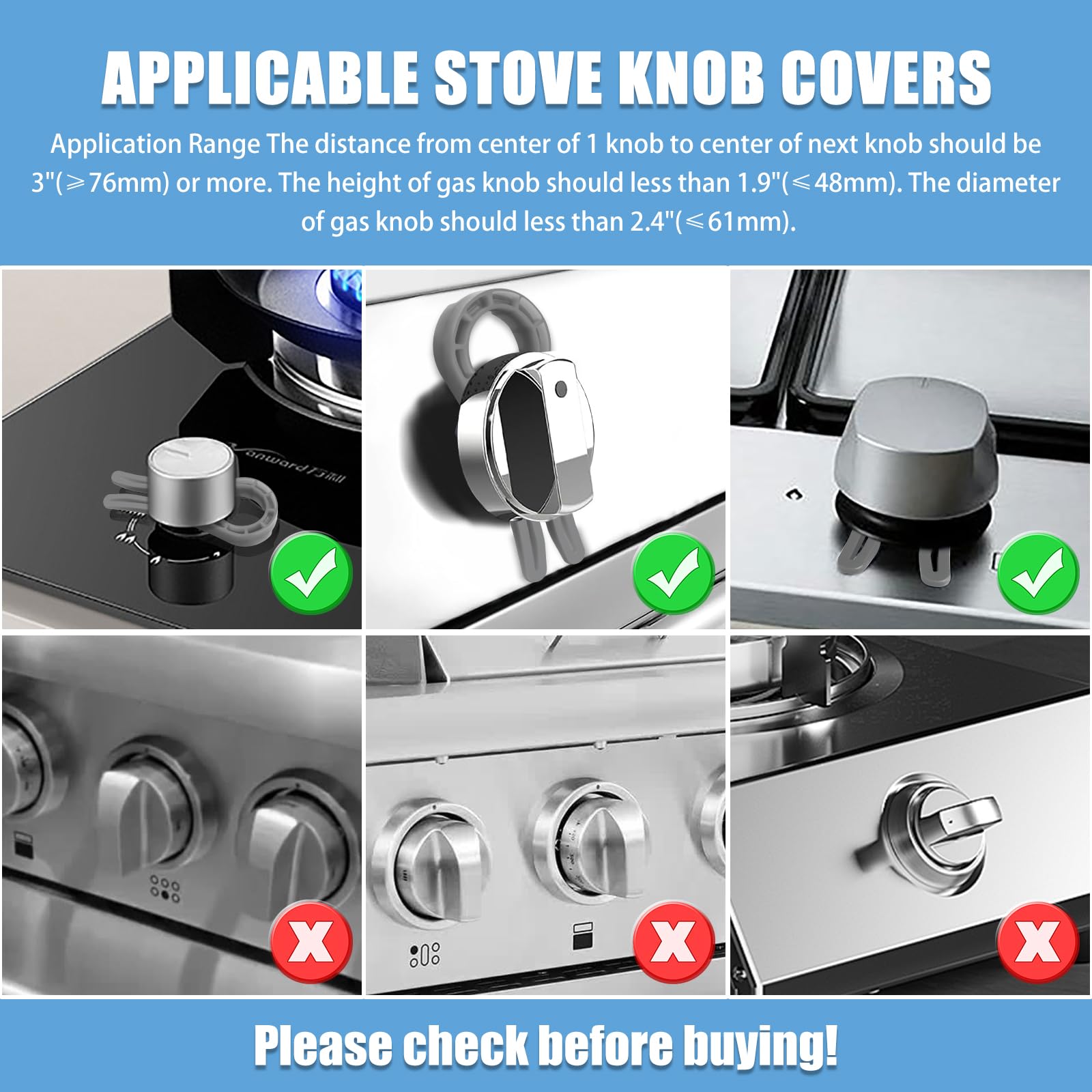 Gas Stove Knob Safety Locks - 6 Pack Child & Pet Proof Oven Knob Covers - Heat Resistant Grey Stove Guard for Kitchen Safety - Perfect for Homes with Kids & Pets