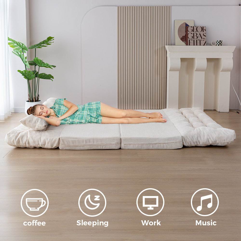 MAXYOYO Tufted Bean Bag Sofa Bed - Foldable Floor Couch with Pillows, Beige | Comfortable Lounge Chair for Living Room, Bedroom & Dorm | Perfect for Relaxing, Reading & Napping