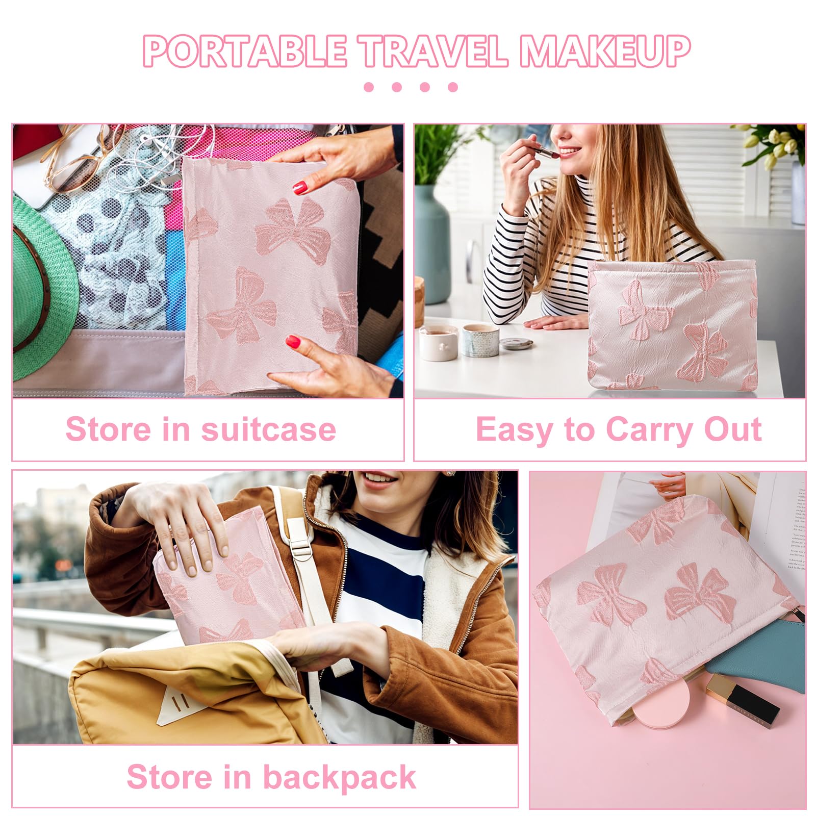 **Bow Makeup Bag Canvas Zipper Pouch - Cute Aesthetic Cosmetic Organizer for Women | Travel Toiletry Bag, Preppy Purse, Coquette Accessory | Perfect for Daily Use, Travel & Gifts**